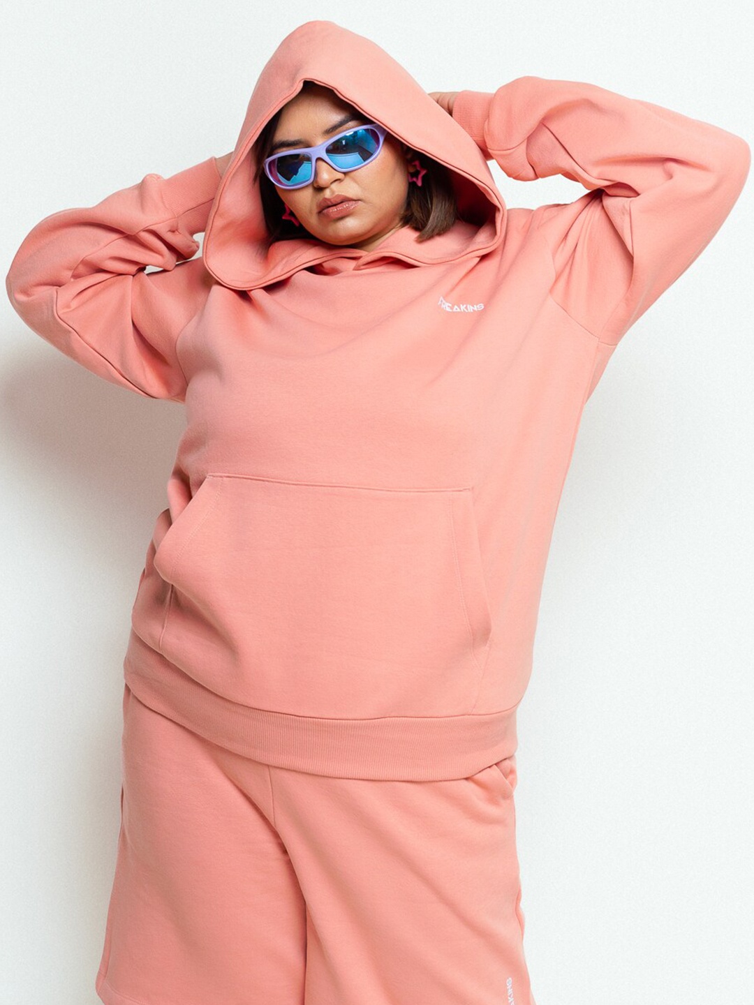 

FREAKINS Women Plus Size Hooded Cotton Pullover Sweatshirt, Pink