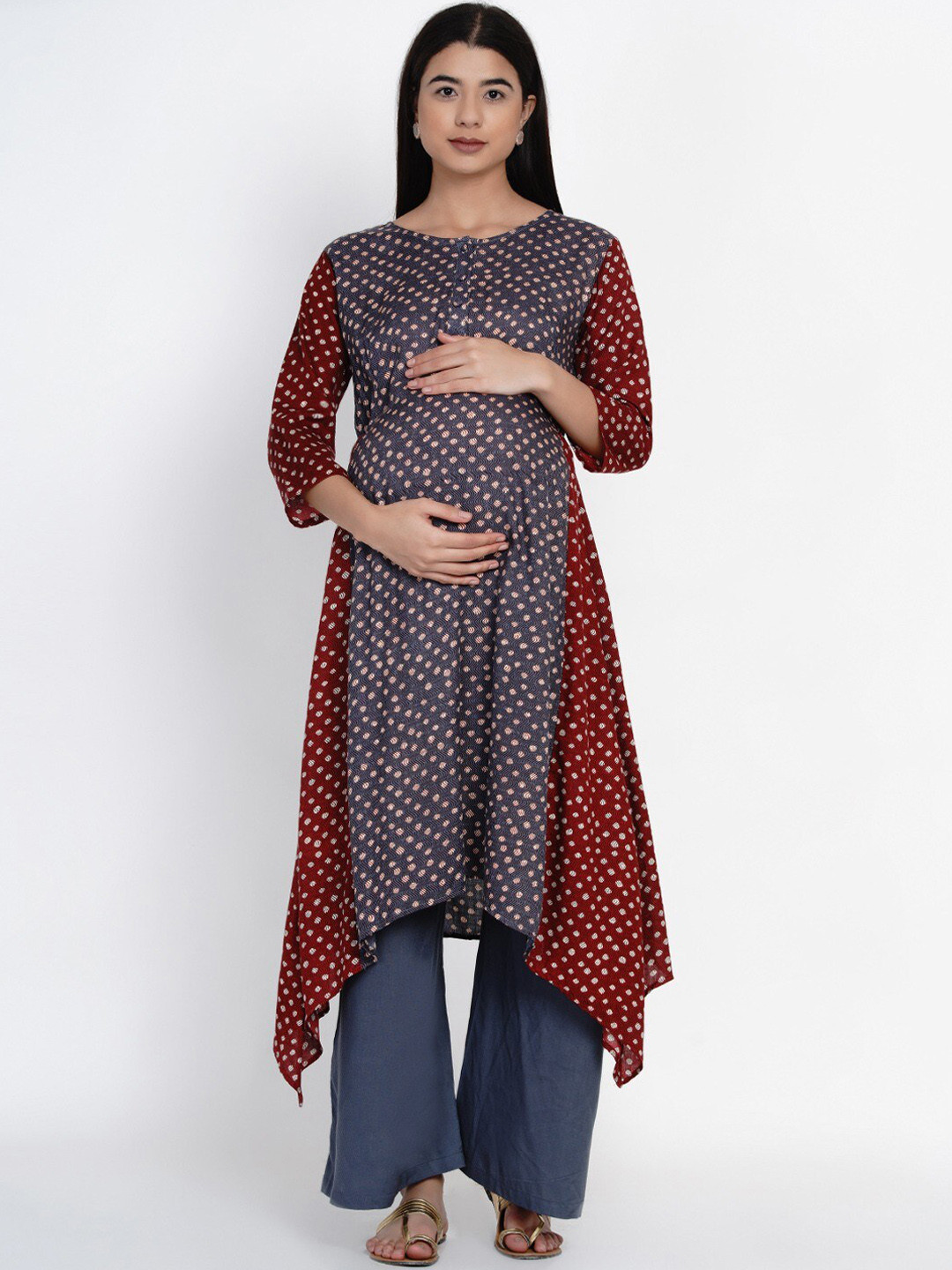 

Mine4Nine Geometric Printed Maternity Kurta, Grey