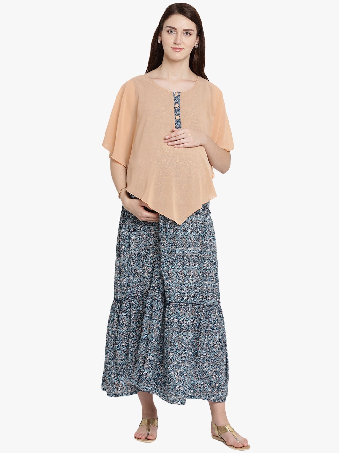 

Mine4Nine Floral Print Maternity Tiered Maxi Dress, Blue