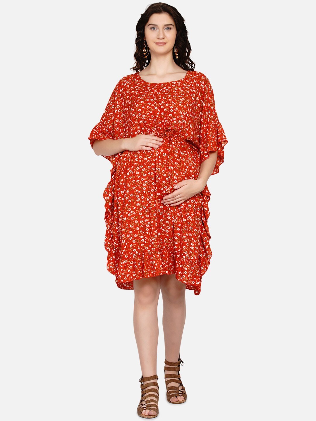 

Mine4Nine Floral Printed Maternity Kaftan Dress, Red