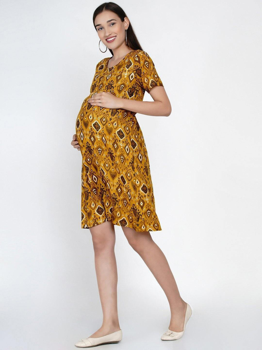 

Mine4Nine Ethnic Motifs Maternity A-Line Dress, Mustard