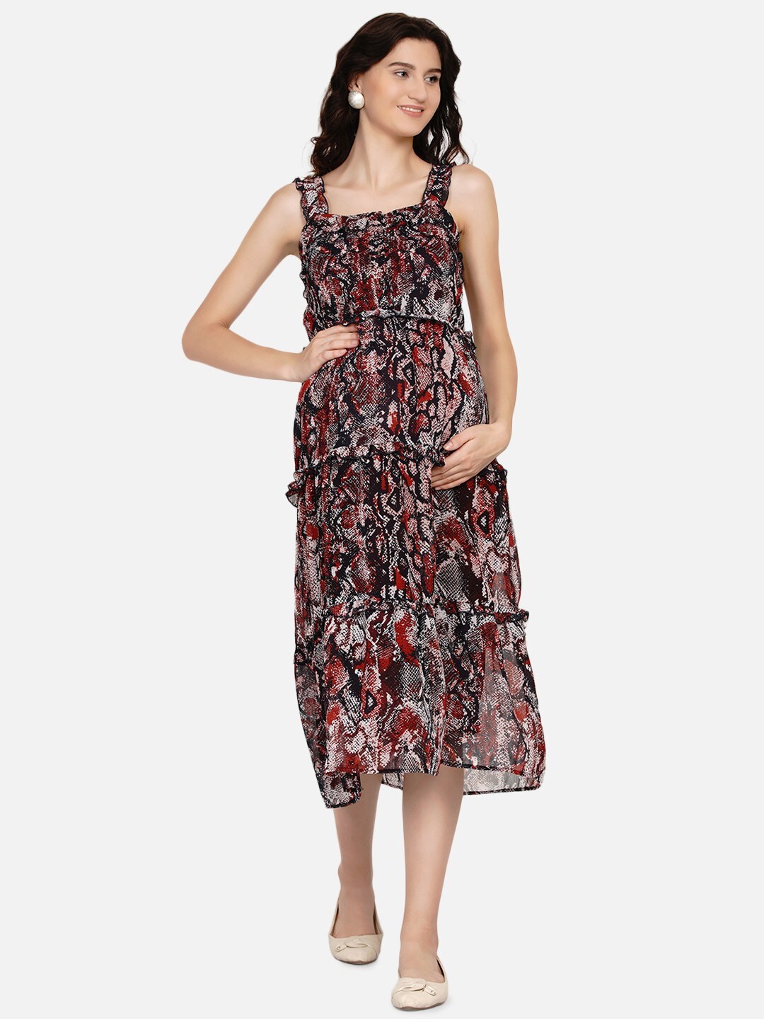 

Mine4Nine Animal Printed Maternity Midi Dress, Red