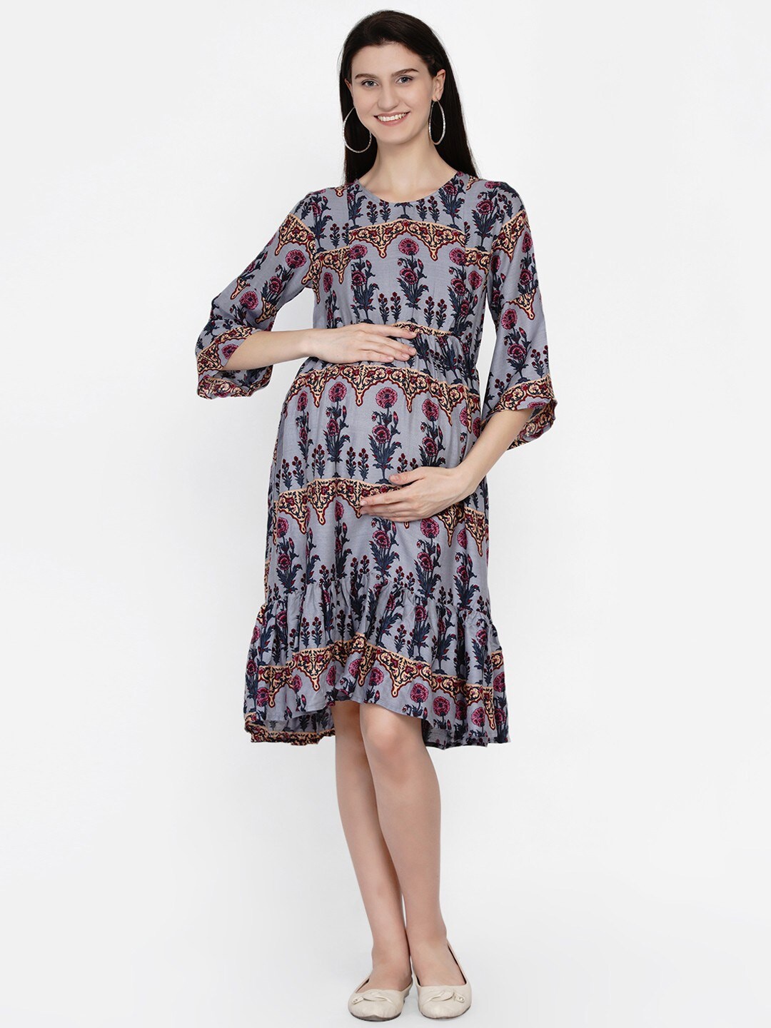 

Mine4Nine Floral Printed Maternity A-Line Dress, Grey