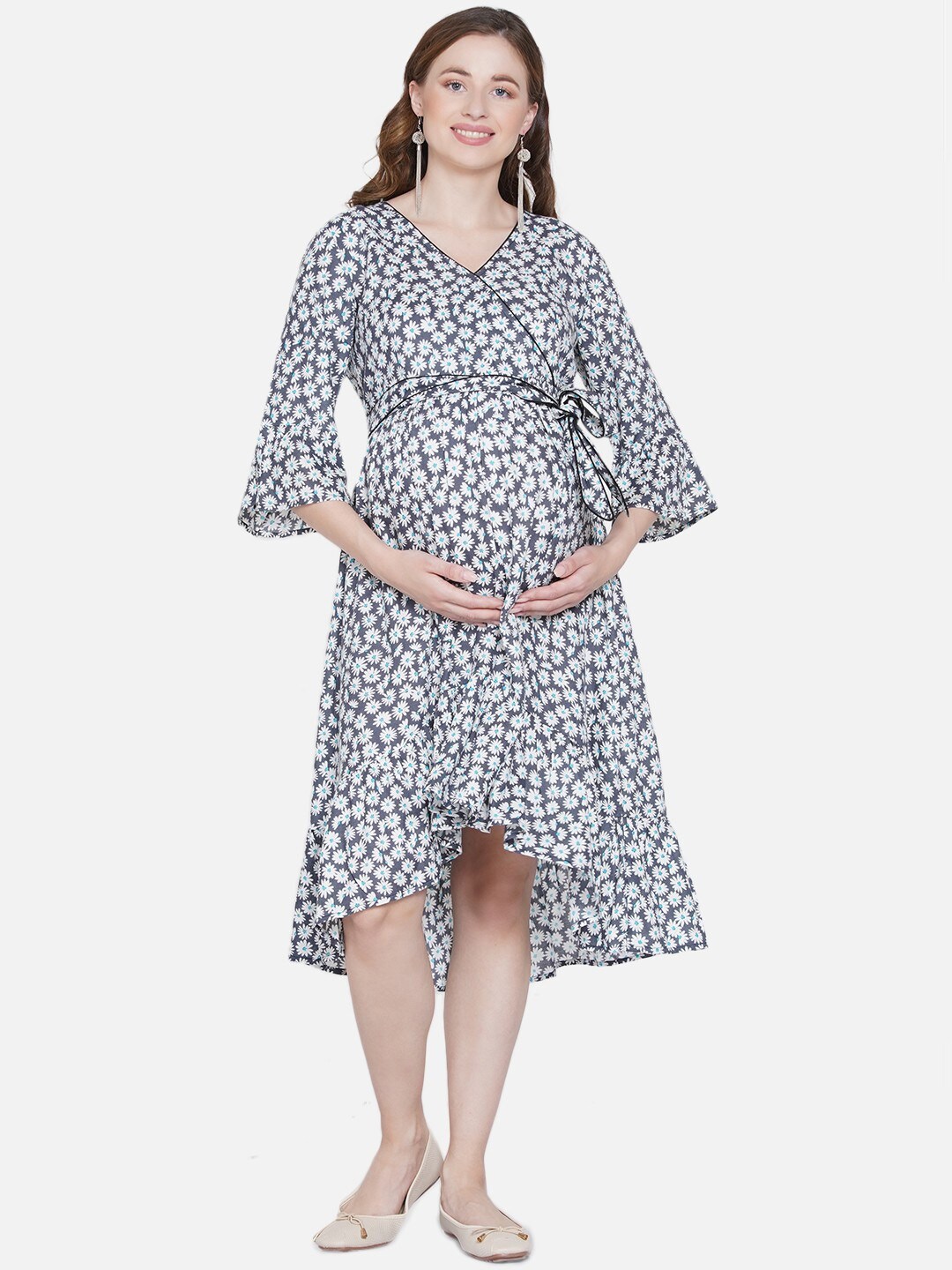 

Mine4Nine Floral Printed Maternity A-Line Dress, Grey