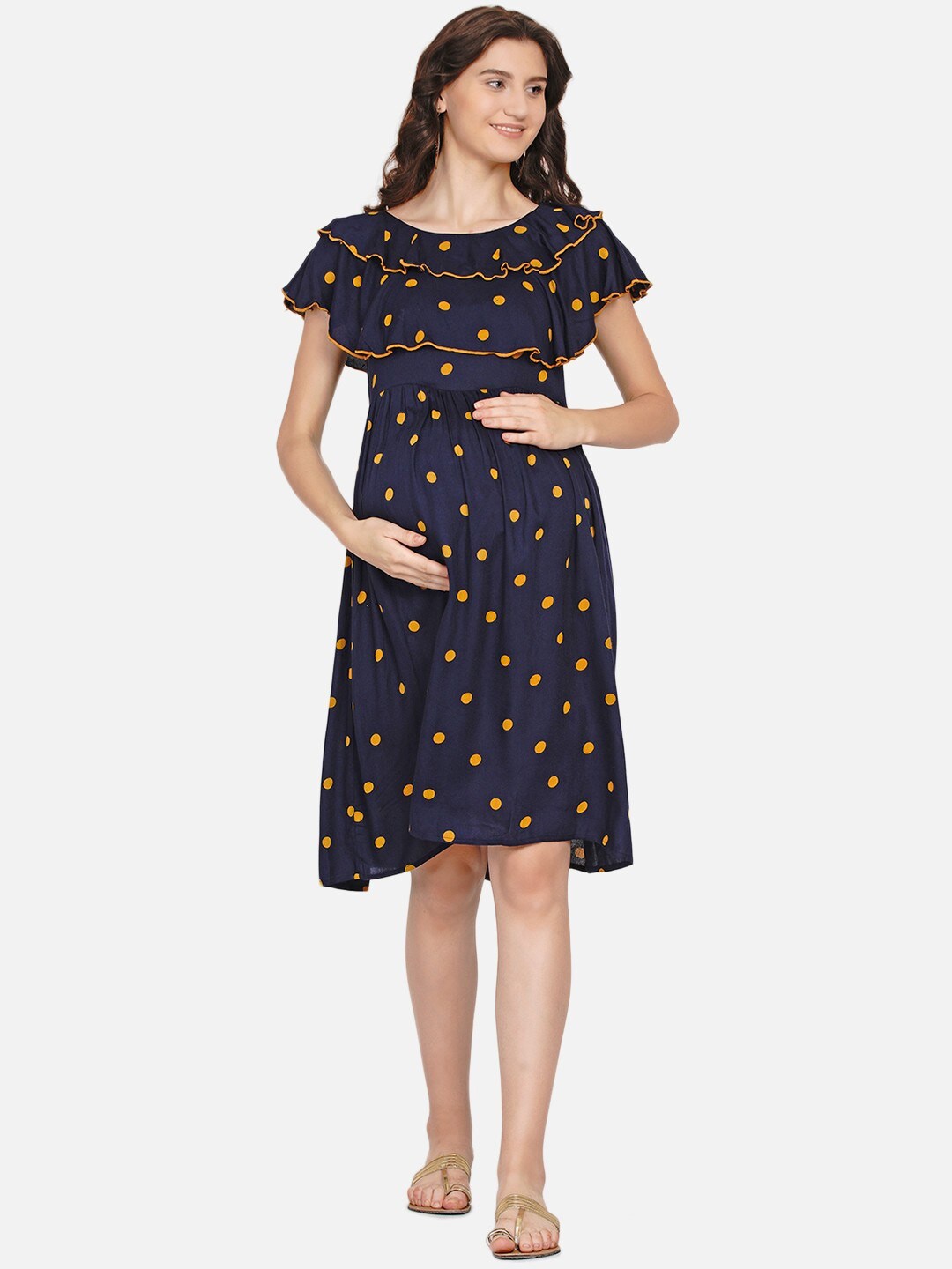 

Mine4Nine Floral Printed Maternity A-Line Dress, Navy blue