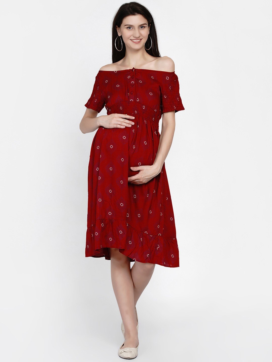 

Mine4Nine Floral Printed Maternity A-Line Dress, Red