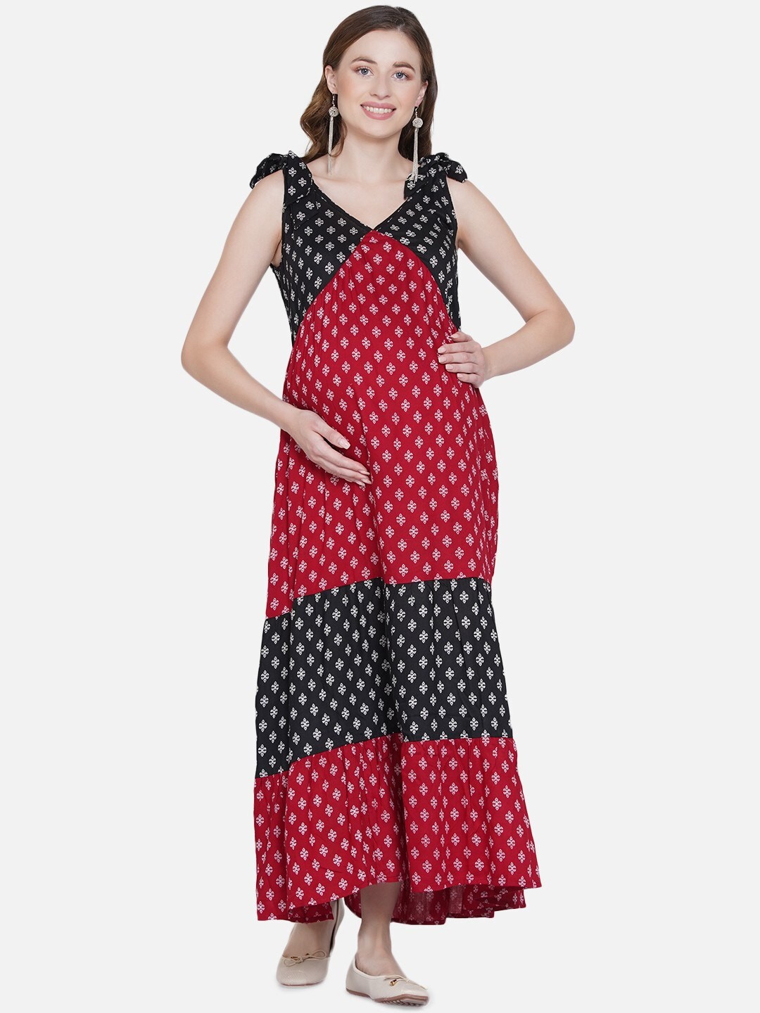 

Mine4Nine Ethnic Motifs Maternity Maxi Dress, Maroon