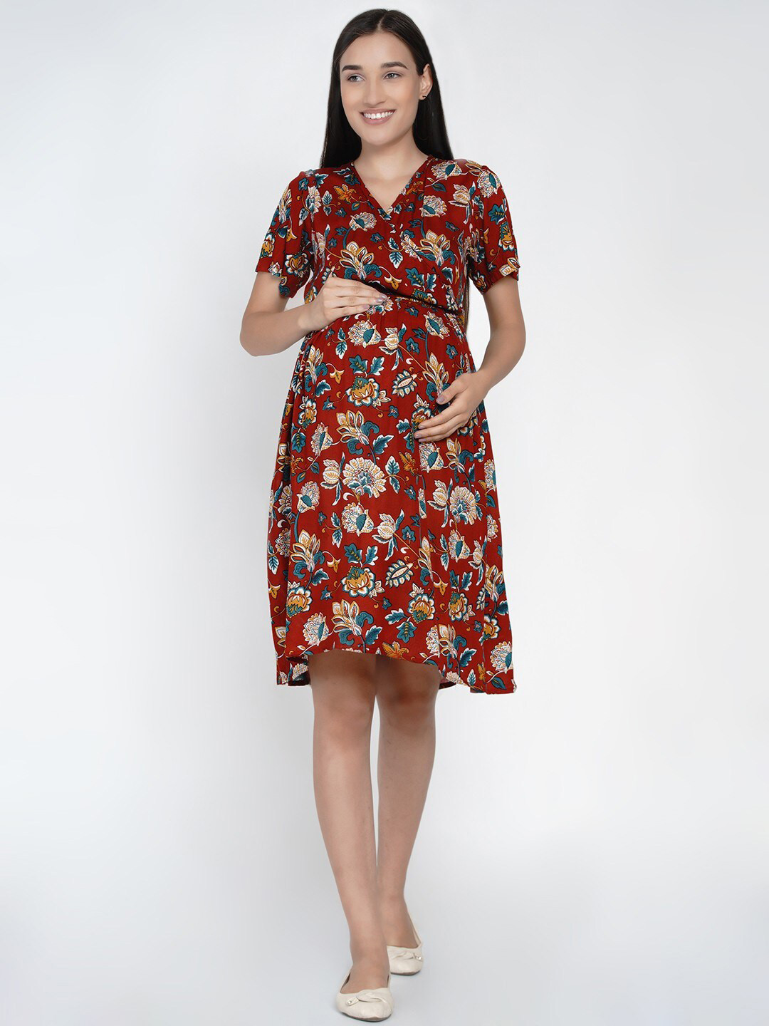 

Mine4Nine Floral Maternity Dress, Maroon
