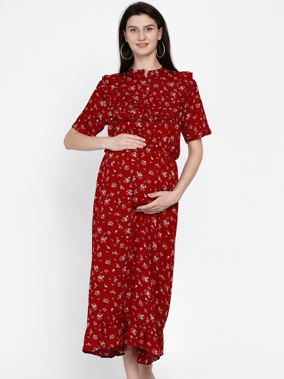 

Mine4Nine Floral Maternity A-Line Maxi Dress, Maroon