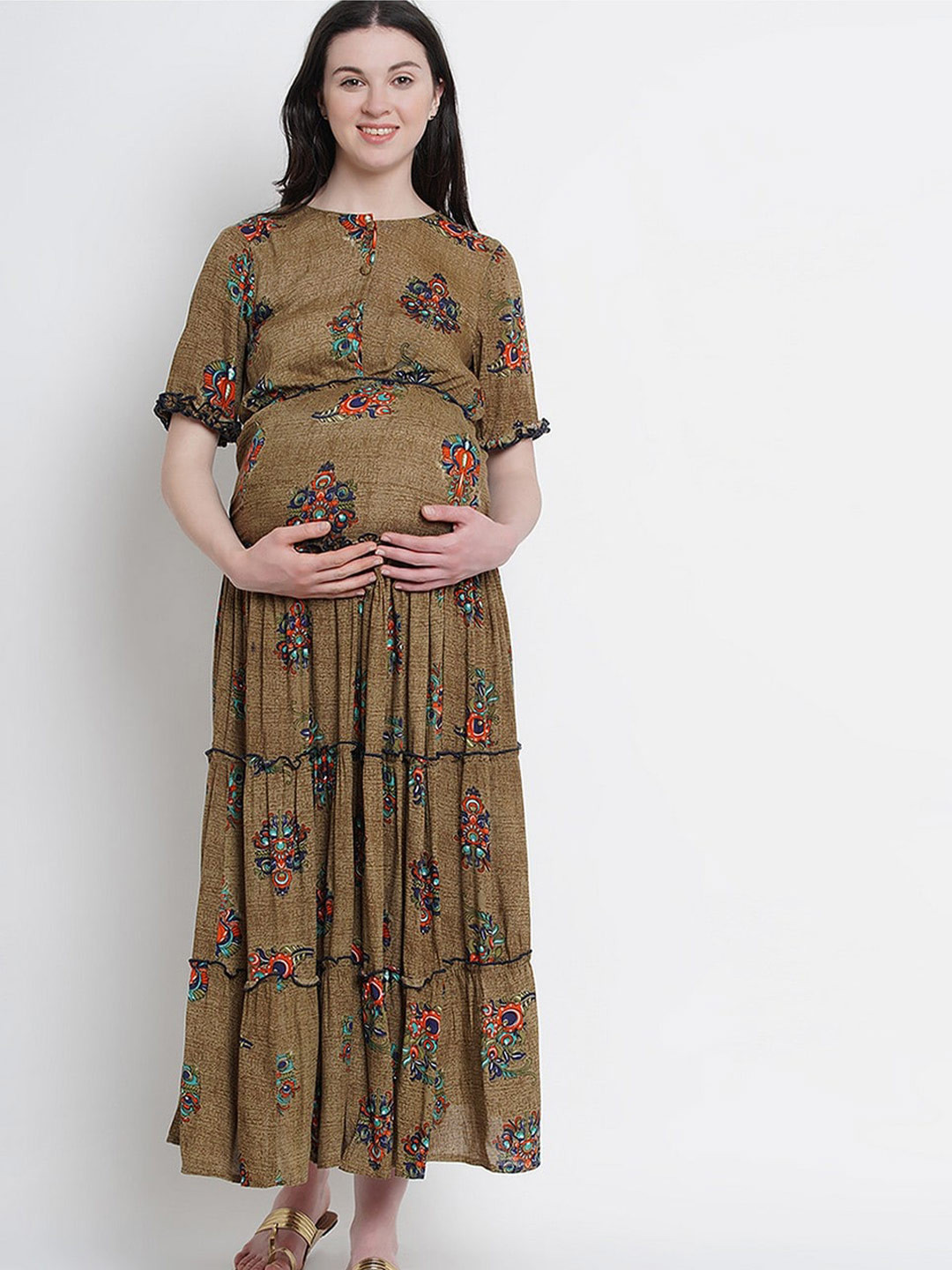 

Mine4Nine Floral Maternity Maxi Dress, Brown