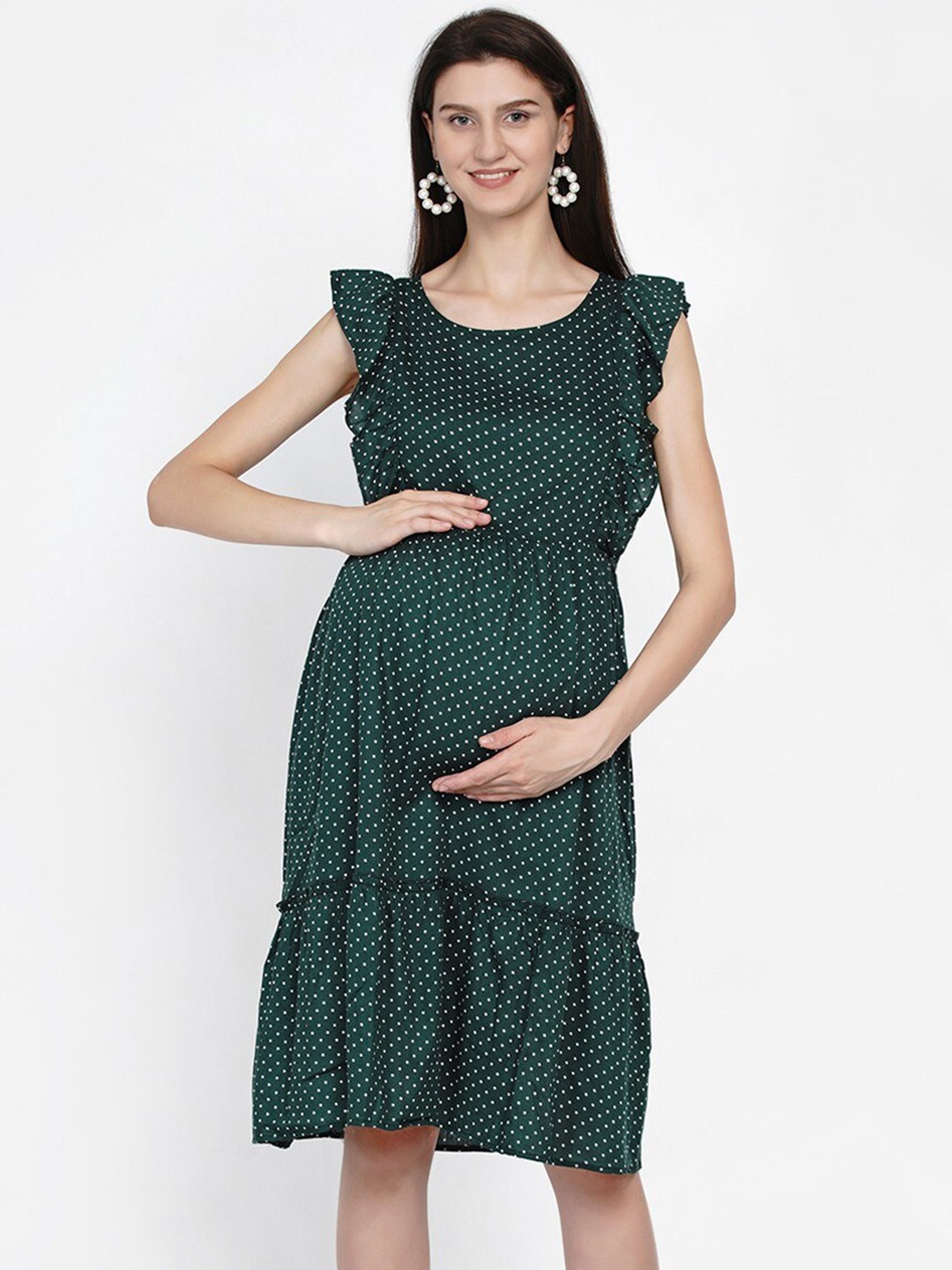 

Mine4Nine Polka Dots Printed Maternity Dress, Green