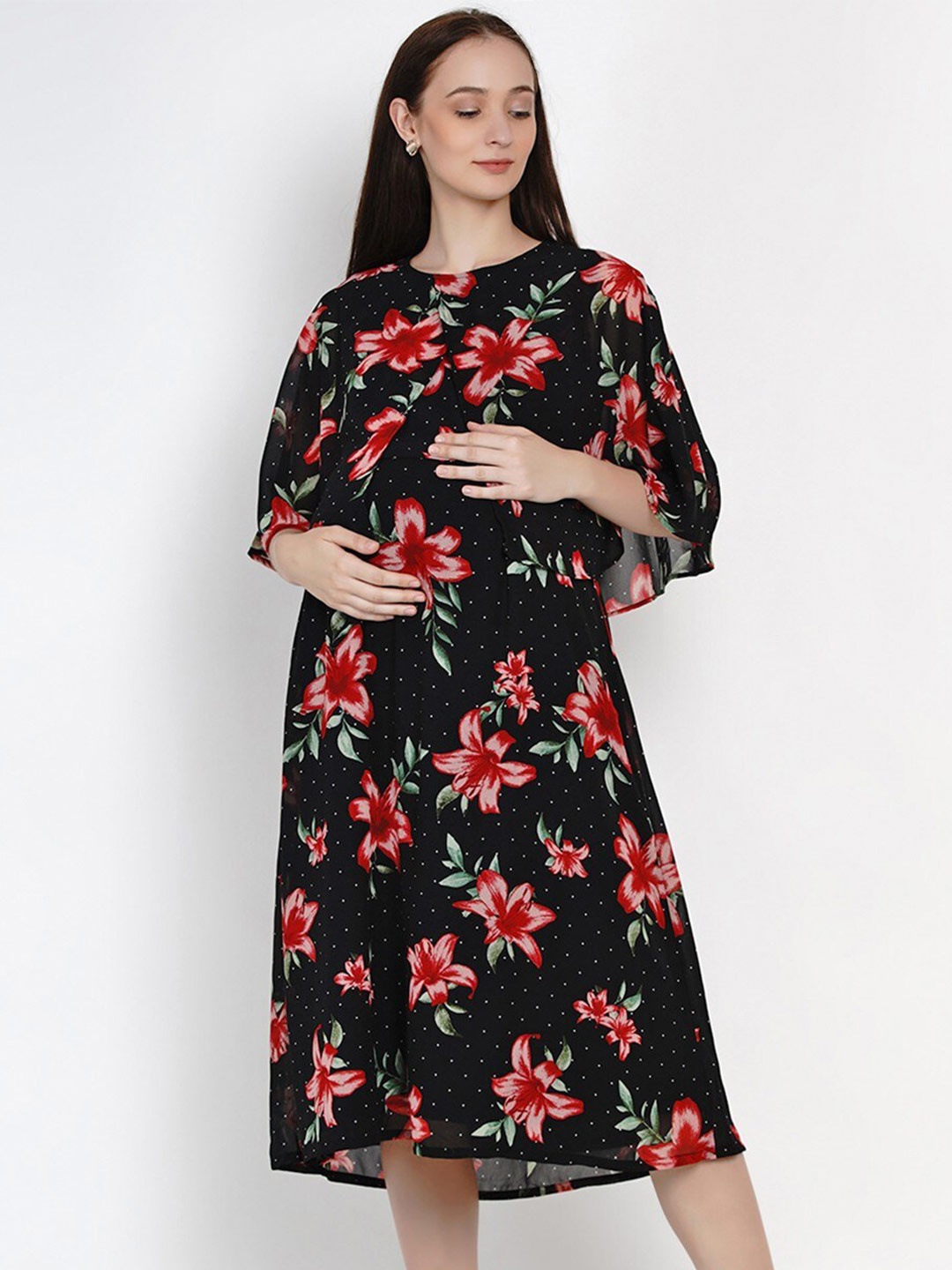 

Mine4Nine Floral Printed Maternity Dress, Black