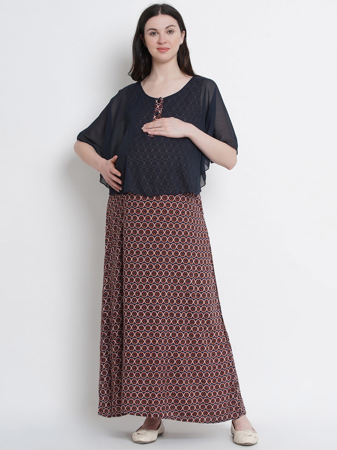 

Mine4Nine Ethnic Motifs Printed Maternity Dress, Brown