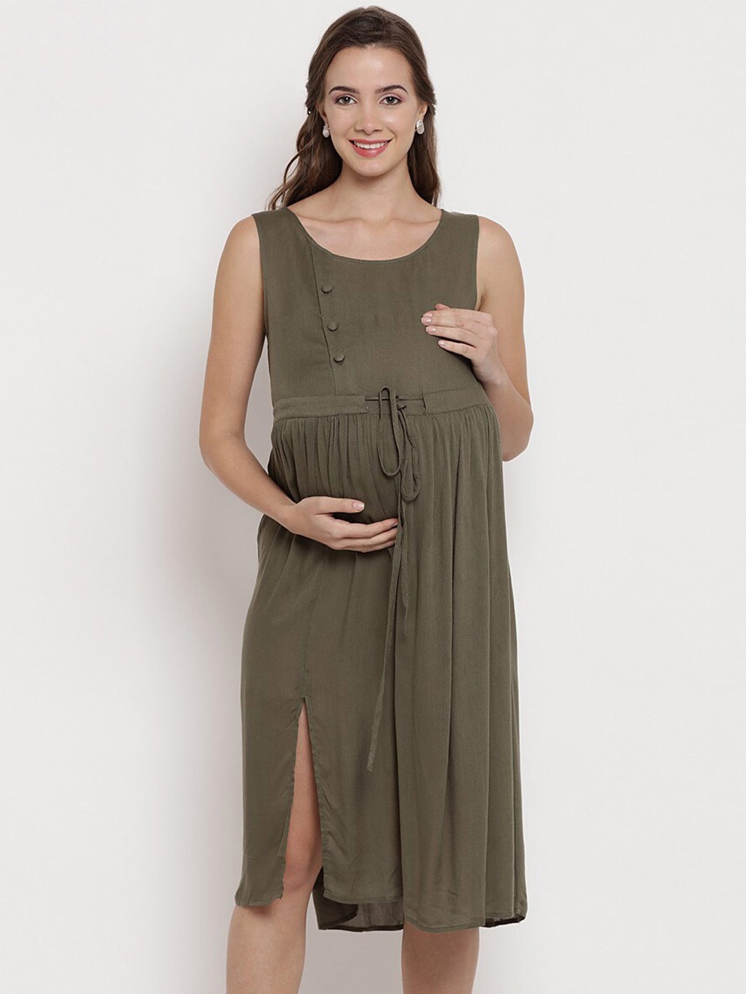 

Mine4Nine Shoulder Straps Cotton Maternity Dress, Brown