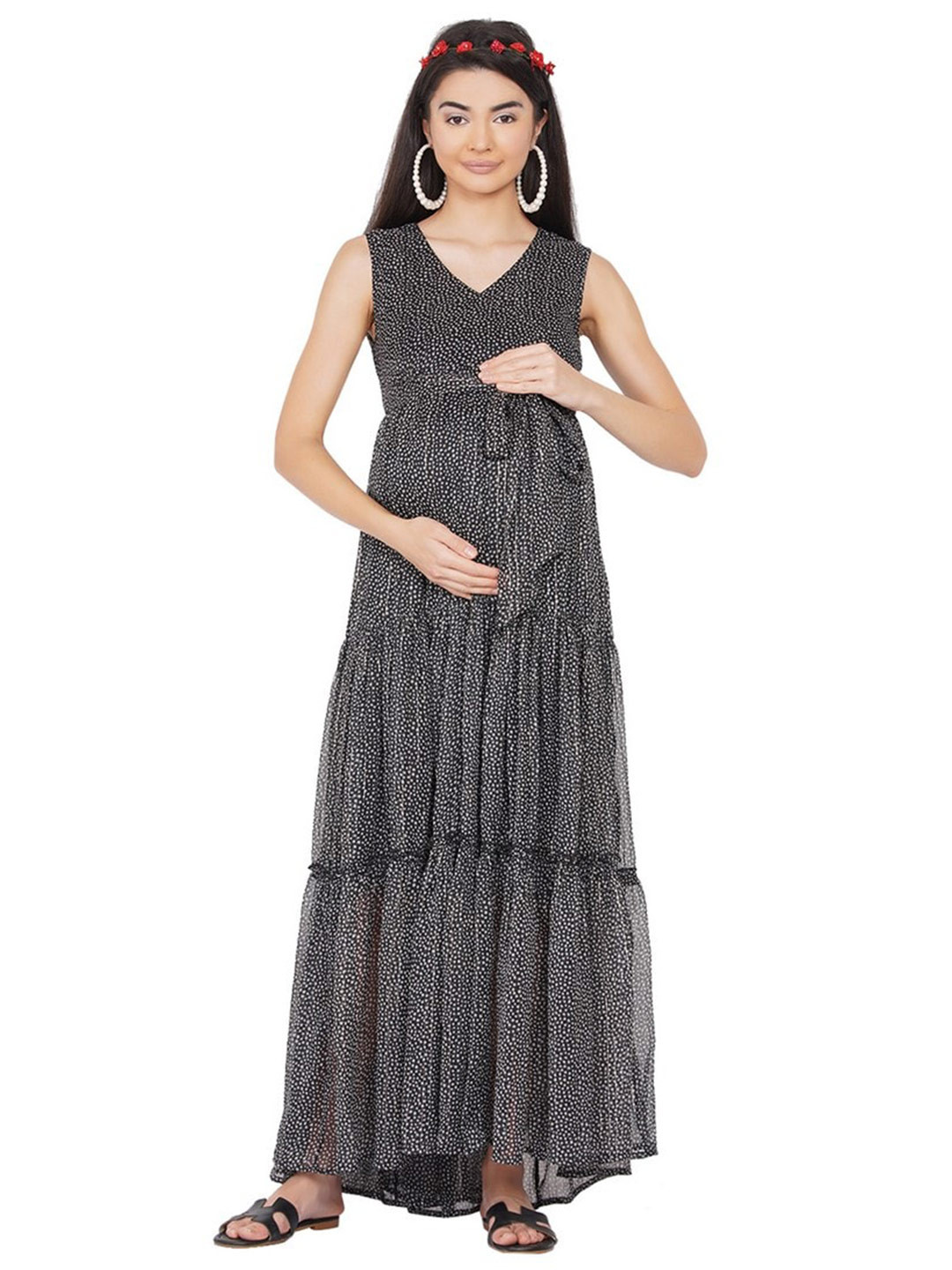 

Mine4Nine Chiffon Maternity Maxi Dress, Black