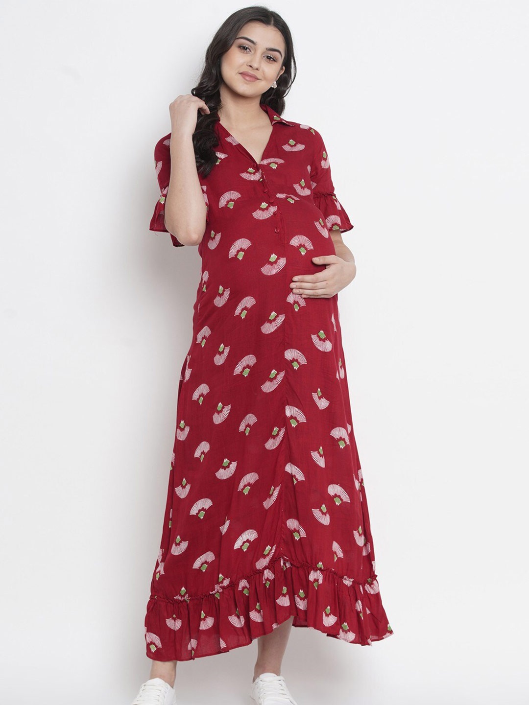 

Mine4Nine Floral Maternity A-Line Maxi Dress, Maroon