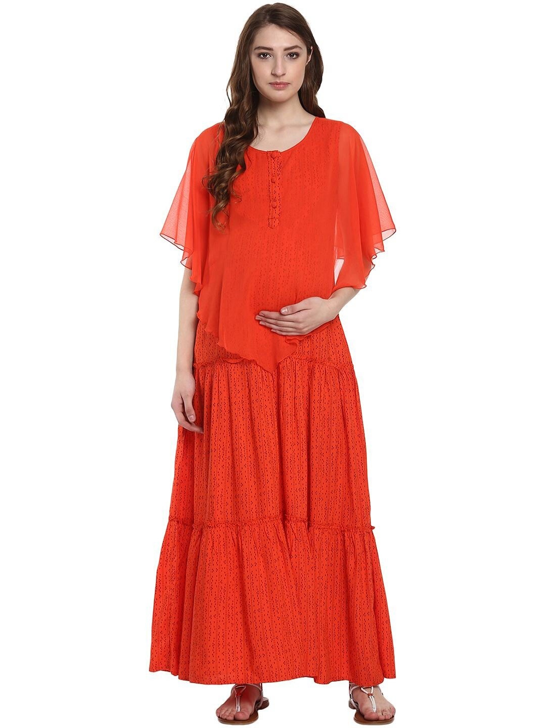 

Mine4Nine Flared Sleeves Maternity Maxi Dress, Orange