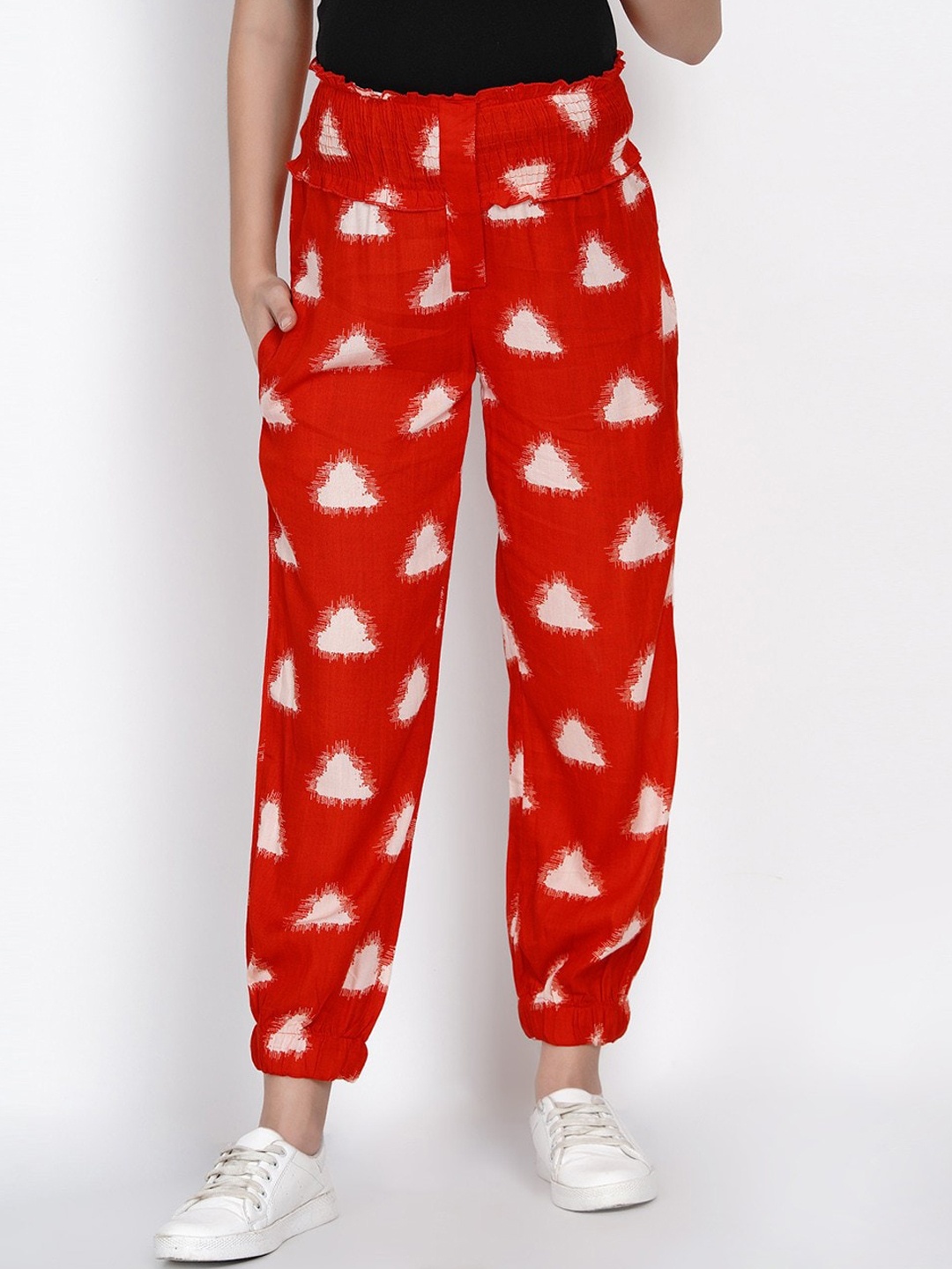 

Mine4Nine Women Printed Maternity Joggers, Red