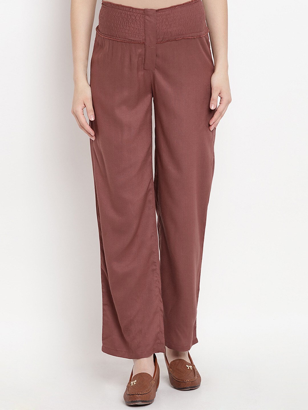 

Mine4Nine Women Straight Fit Maternity Trousers, Brown