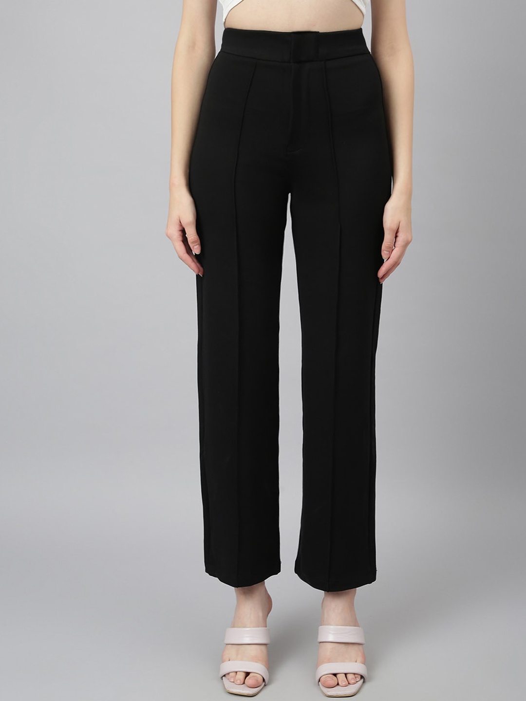 

DUDITI Women Relaxed Loose Fit High-Rise Trousers, Black