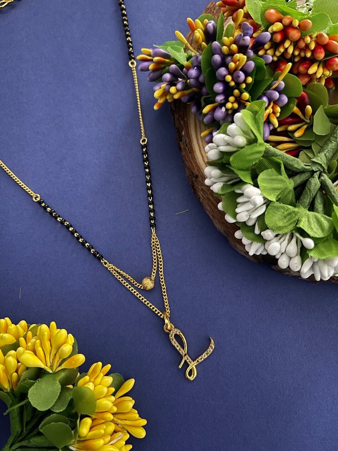 

Digital Dress Room Gold-Plated Beaded & Stone Studded Mangalsutra