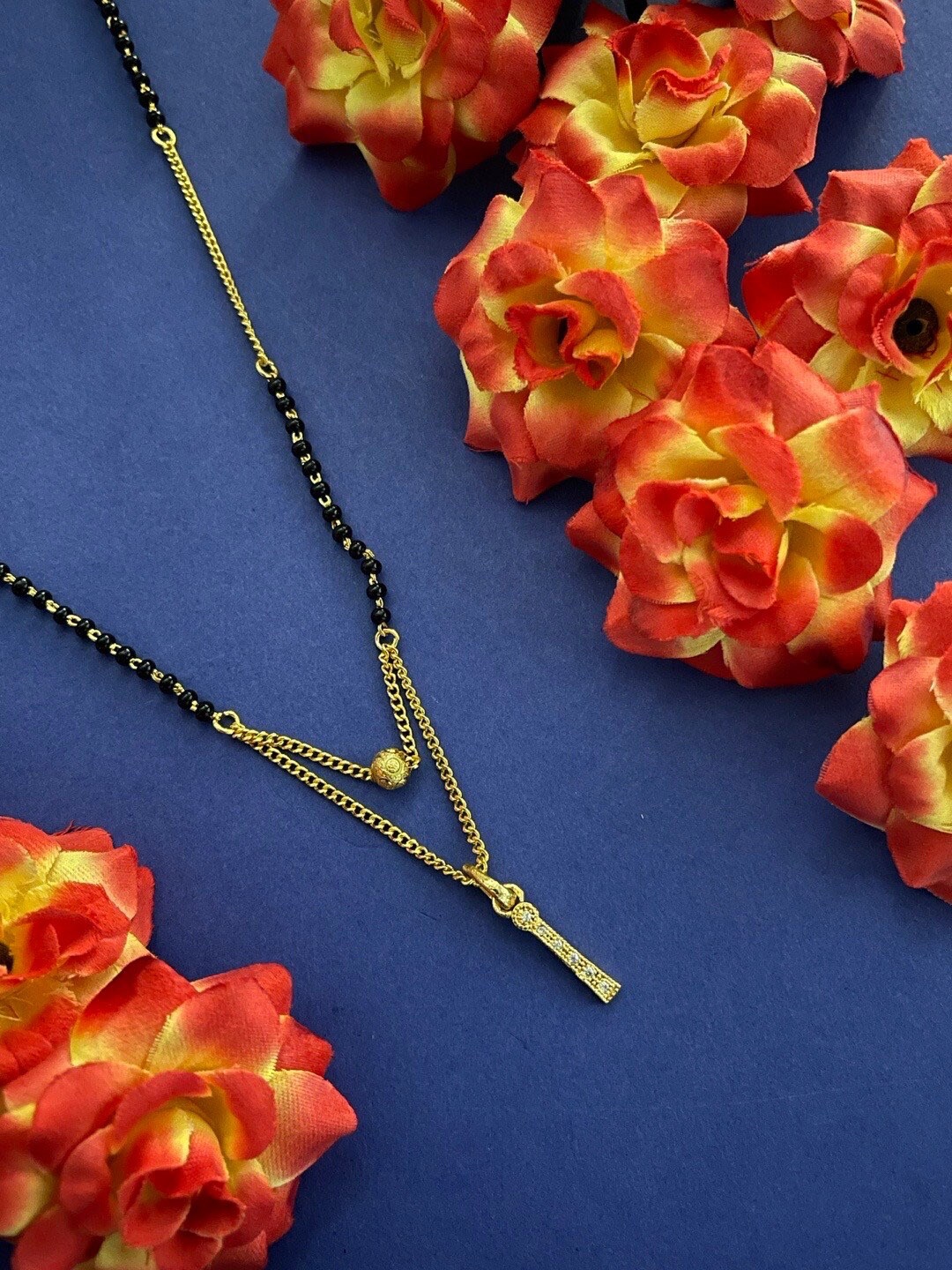 

Digital Dress Room Gold-Plated Beaded 2 Layered Brass Mangalsutra, Black