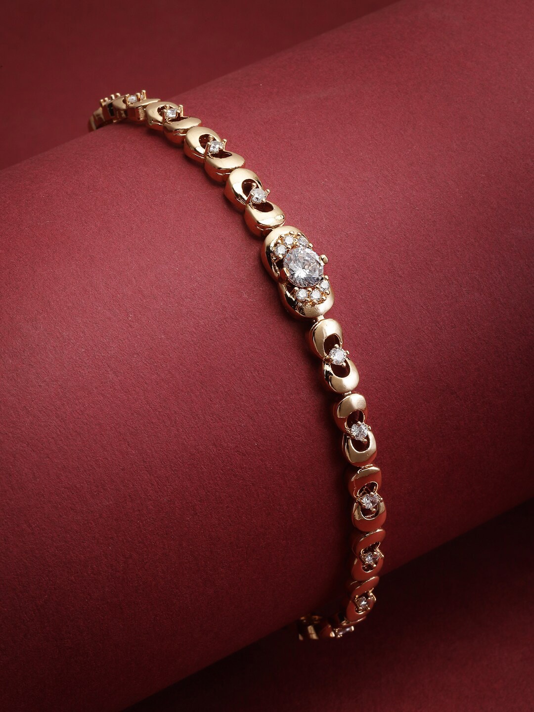 

PANASH Women American Diamond Gold-Plated Link Bracelet