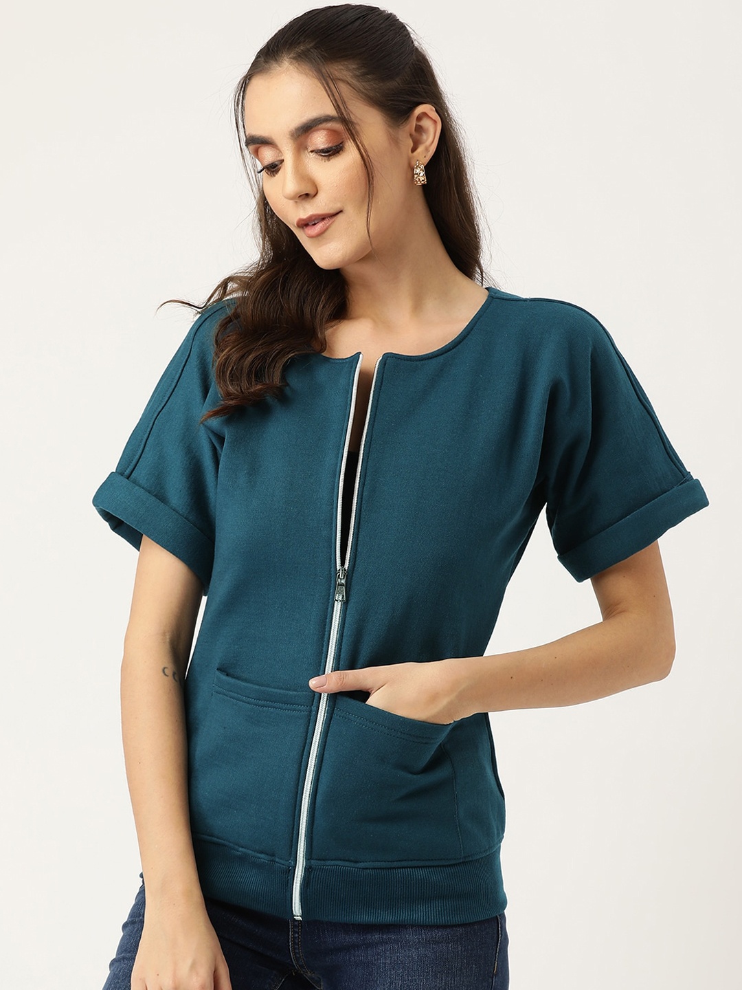 

BRINNS Fleece Collarless Tailored Jacket, Teal