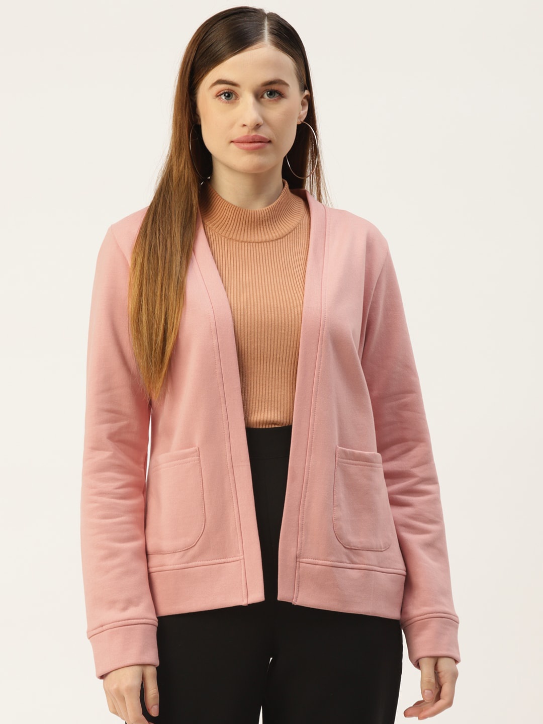 

BRINNS Women Fleece Collarless Open Front Jacket, Pink