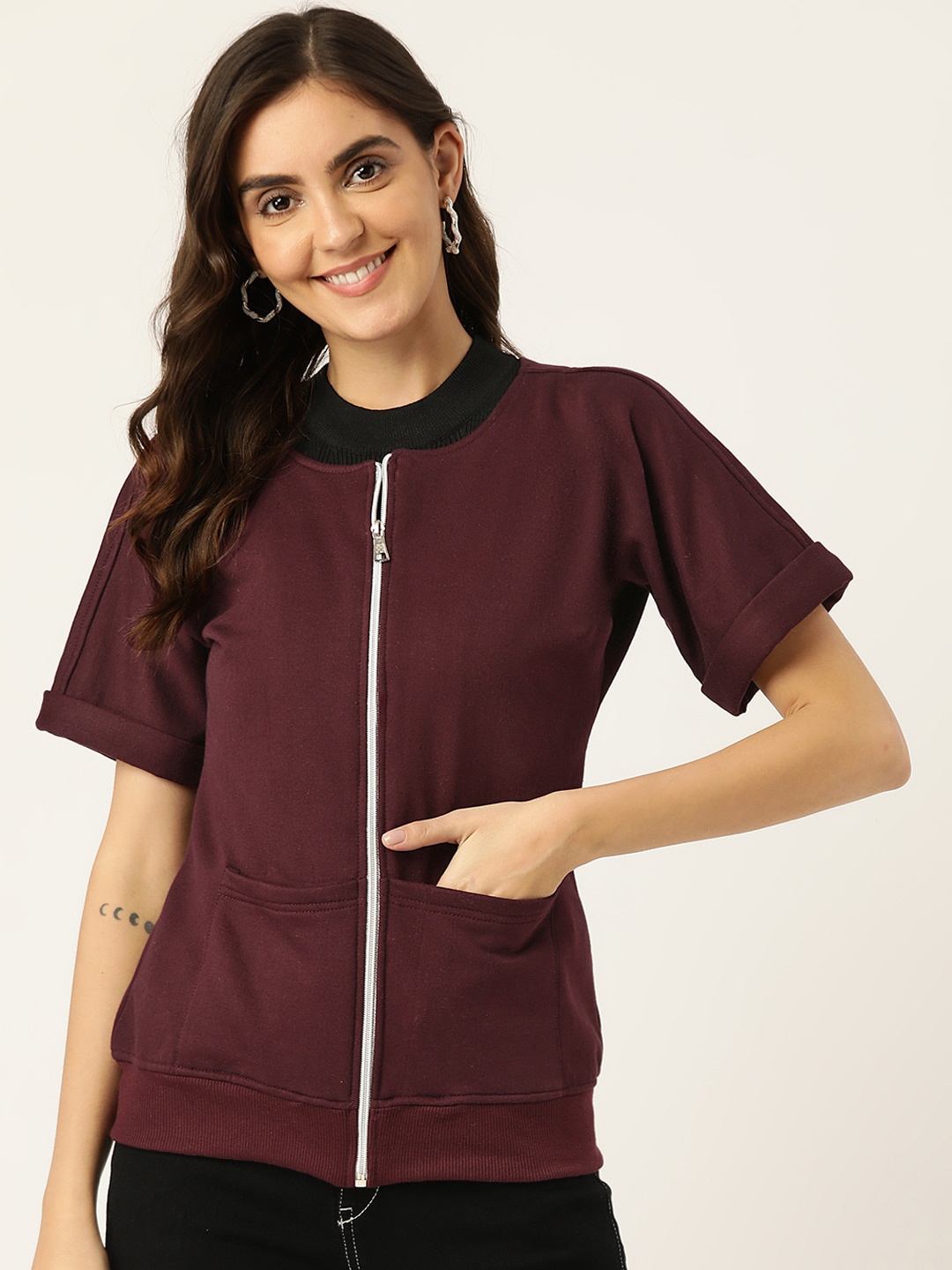 

BRINNS Fleece Collarless Tailored Jacket, Burgundy