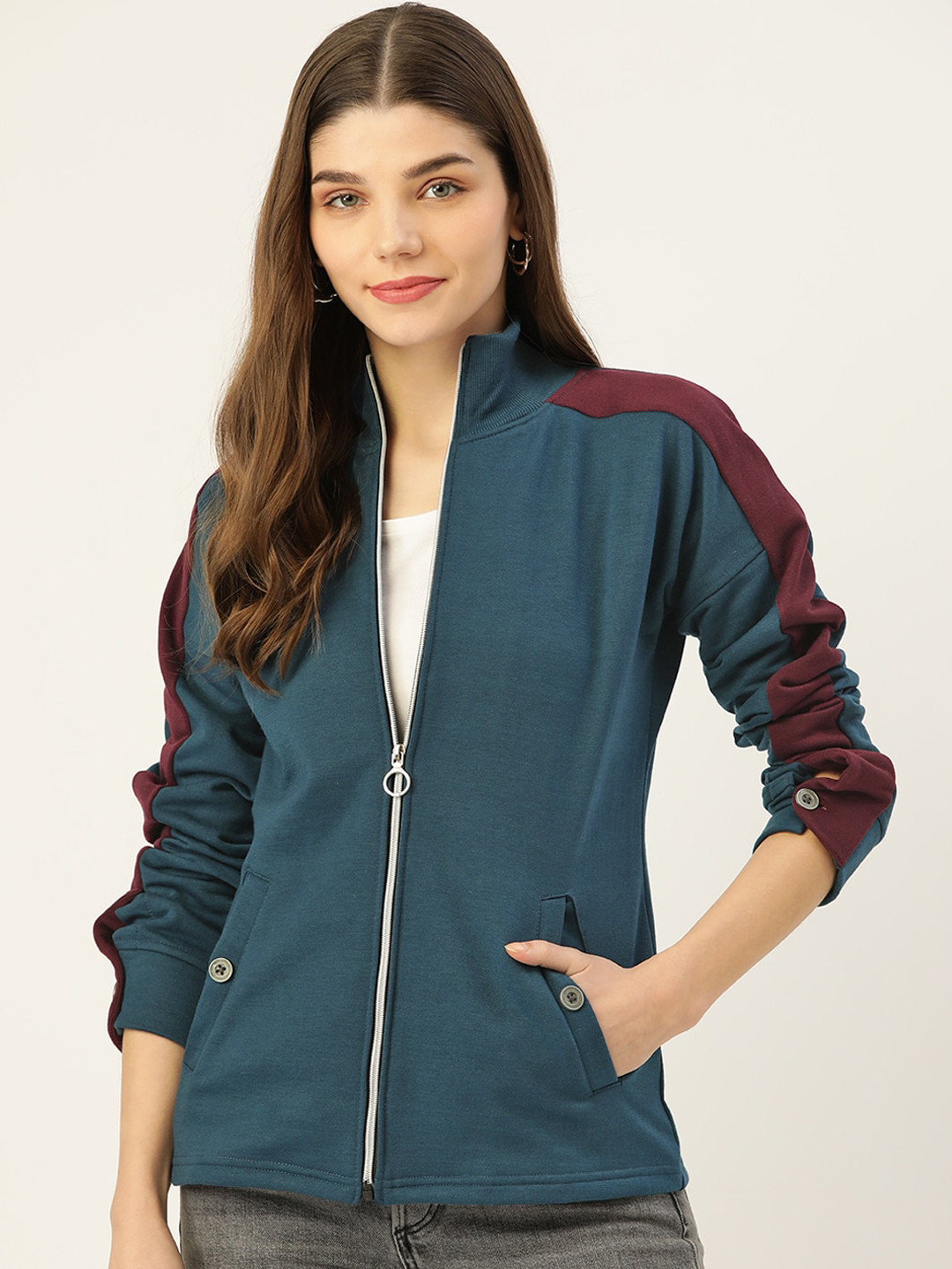 

BRINNS Mock Collar Fleece Bomber Jacket, Teal