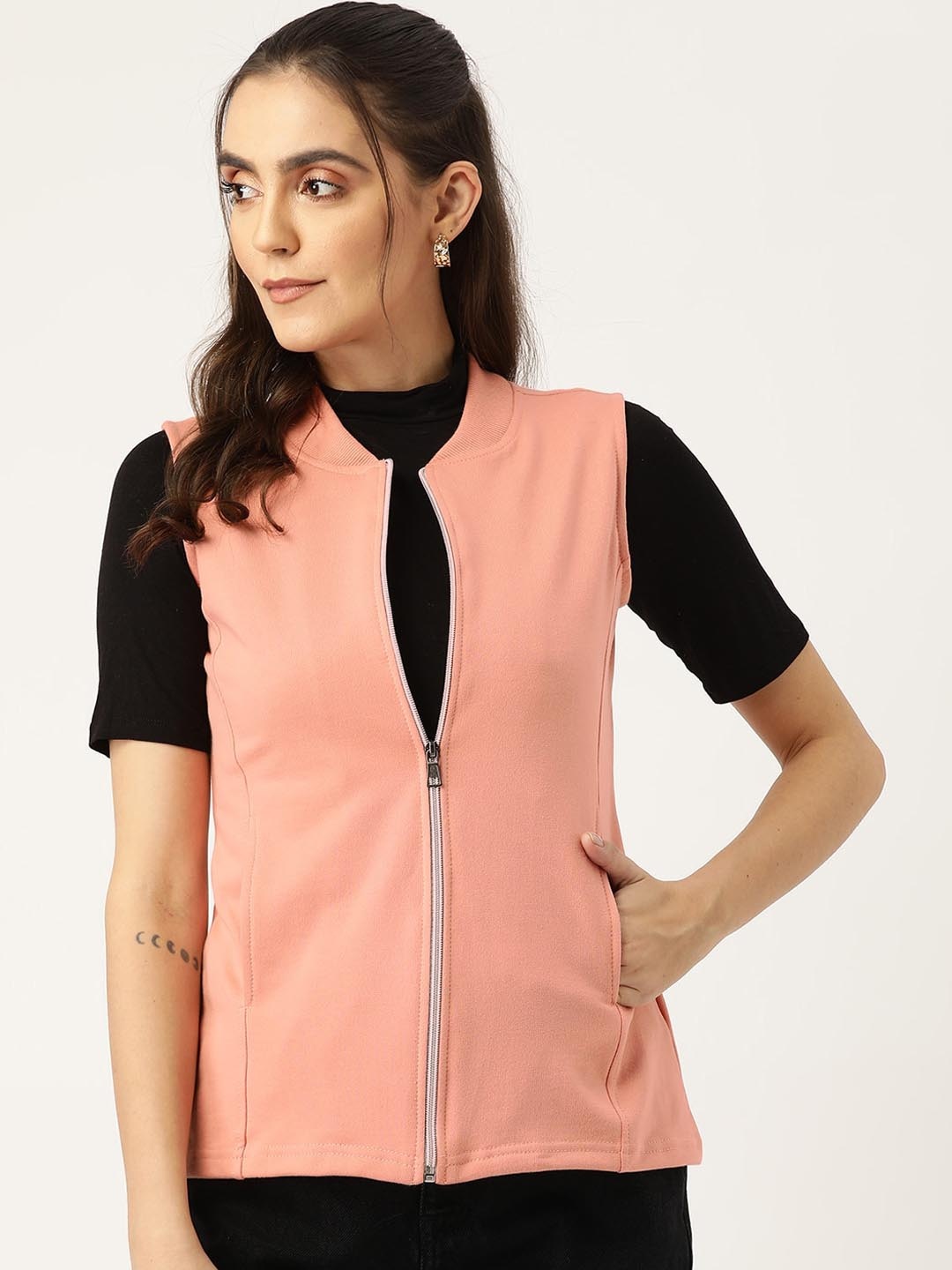 

BRINNS Henley Collar Sleeveless Fleece Zip Detail Tailored Jacket, Peach