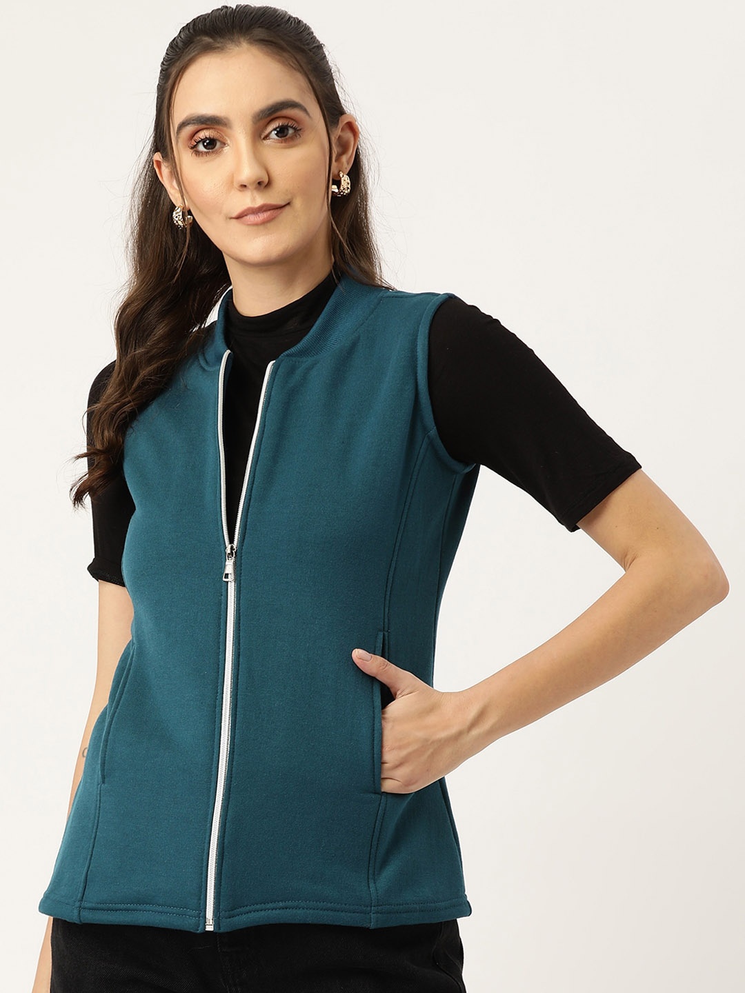 

BRINNS Henley Collar Sleeveless Fleece Zip Detail Tailored Jacket, Teal