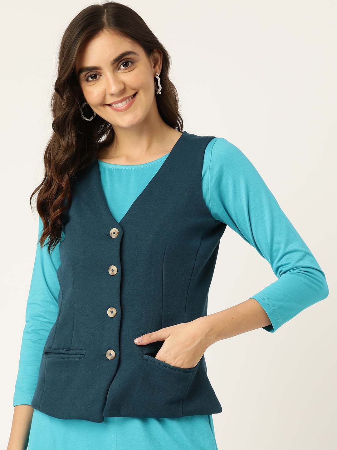 

BRINNS V-Neck Sleeveless Fleece Waist Coat, Teal