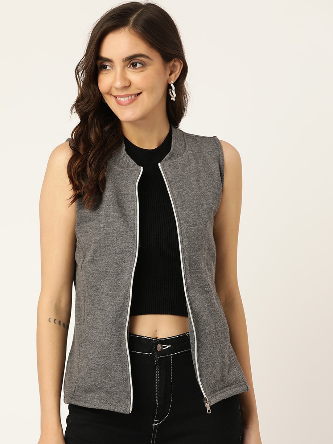 

BRINNS Henley Collar Sleeveless Fleece Zip Detail Tailored Jacket, Charcoal