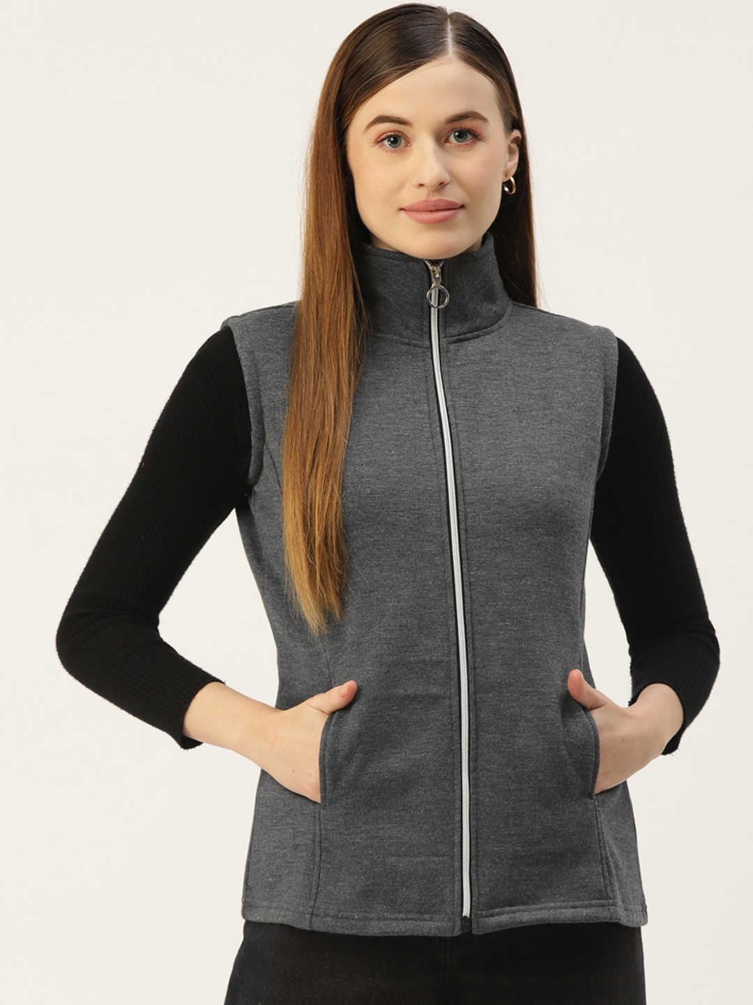 

BRINNS Mock Collar Sleeveless Fleece Tailored Jacket, Charcoal