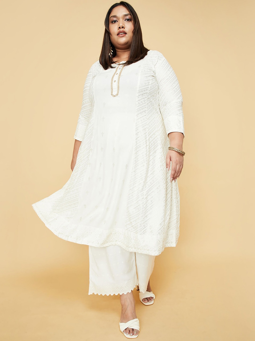 

max Women Plus Size Ethnic Motifs Printed Indie Prints Anarkali Kurta, White