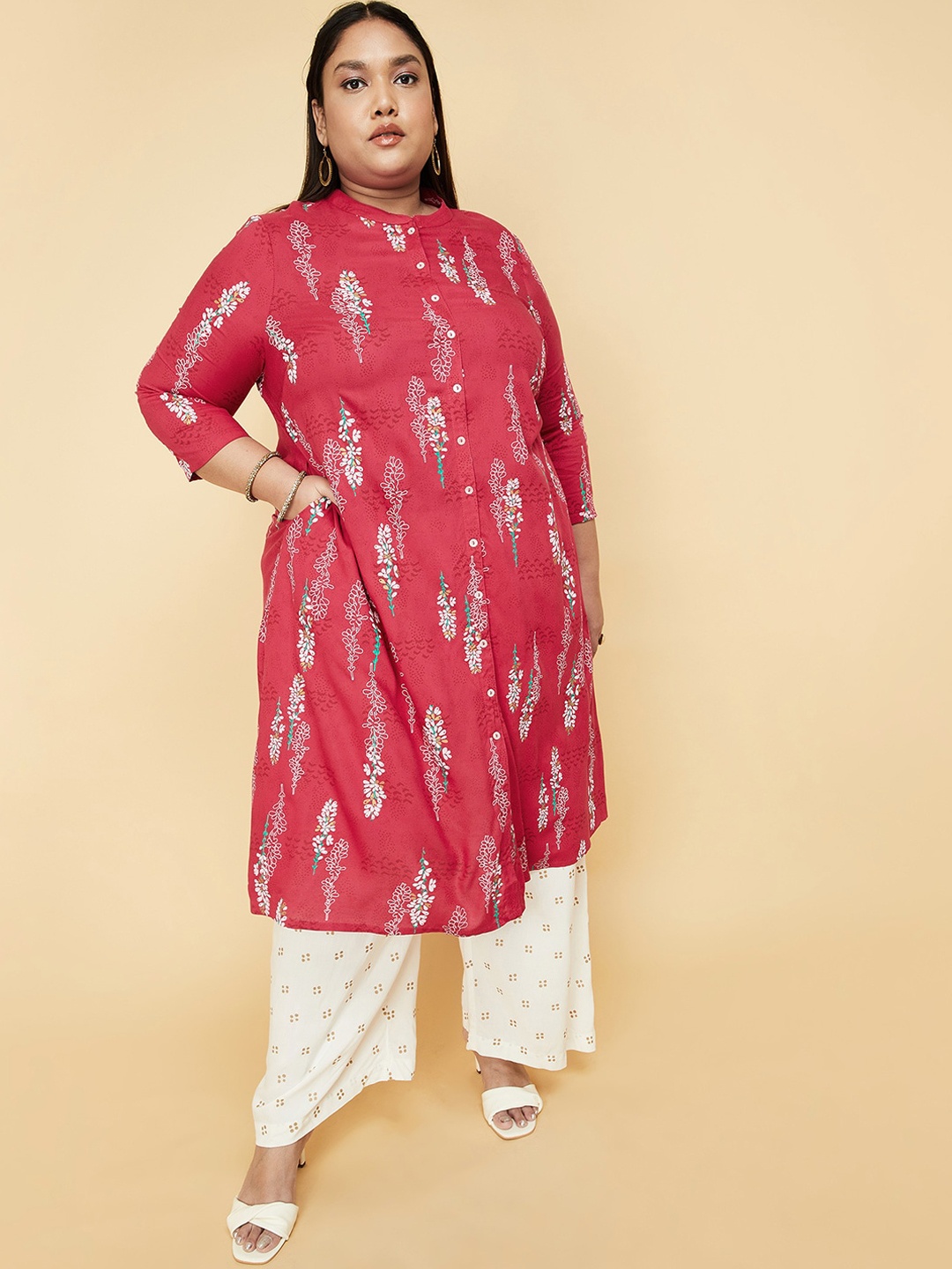 

max Women Plus Size Floral Printed Kurta, Pink