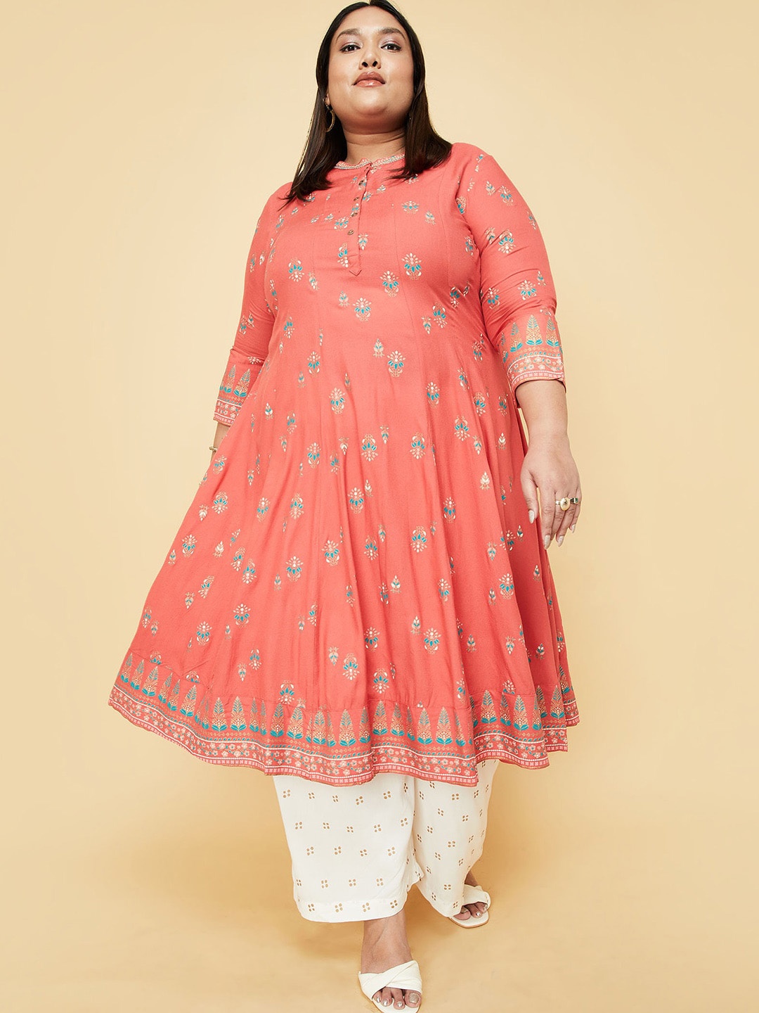 

max Women Plus Size Ethnic Motifs Printed Anarkali Kurta, Peach