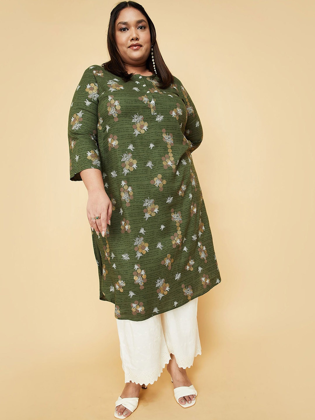 

max Women Plus Size Floral Printed Floral Kurta, Green