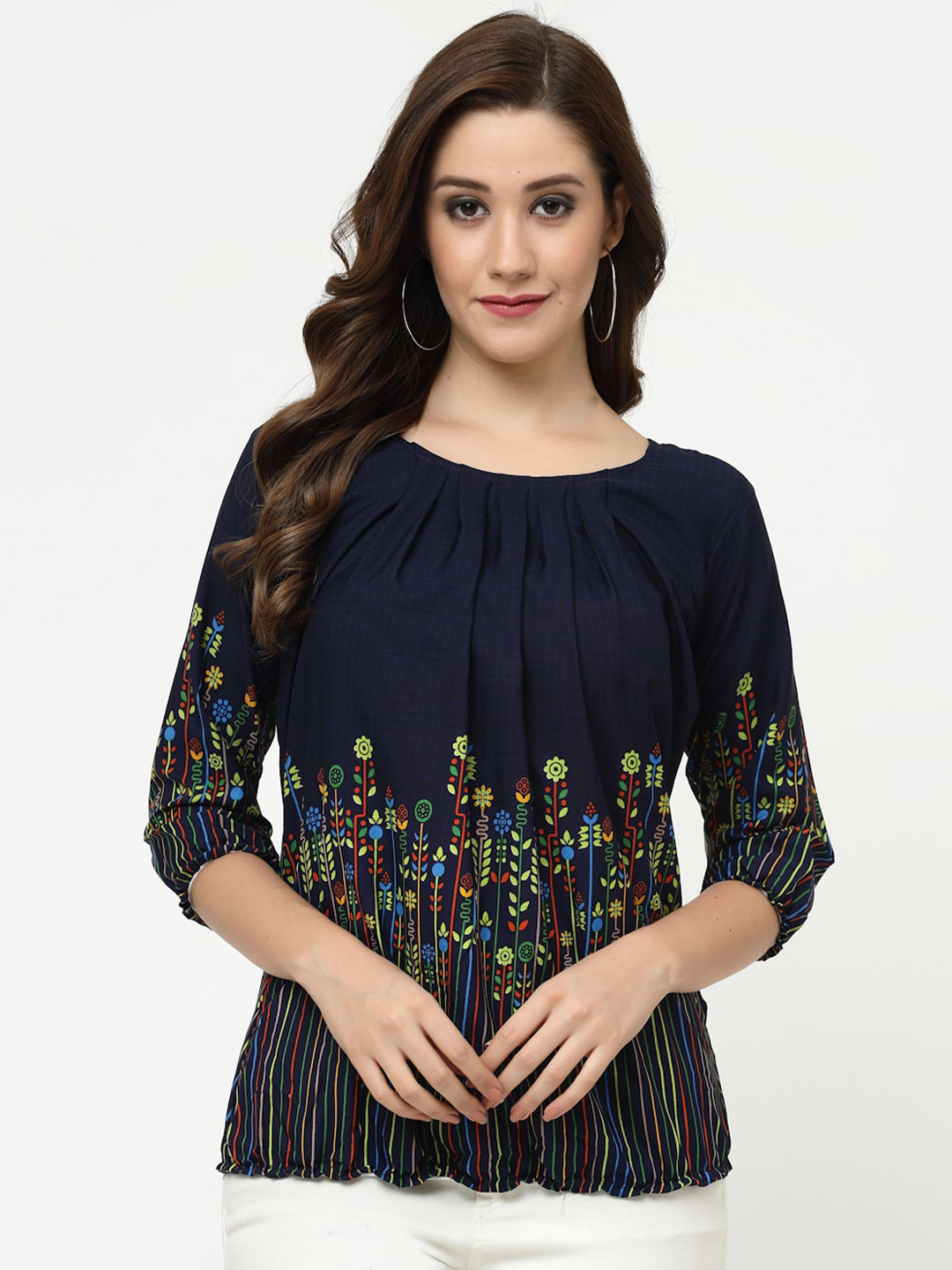 

MISS AYSE Floral Print Crepe Top, Blue