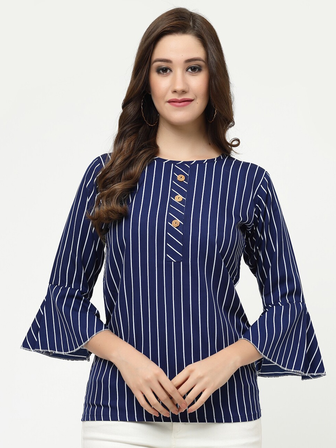 

MISS AYSE Striped Crepe Top, Blue