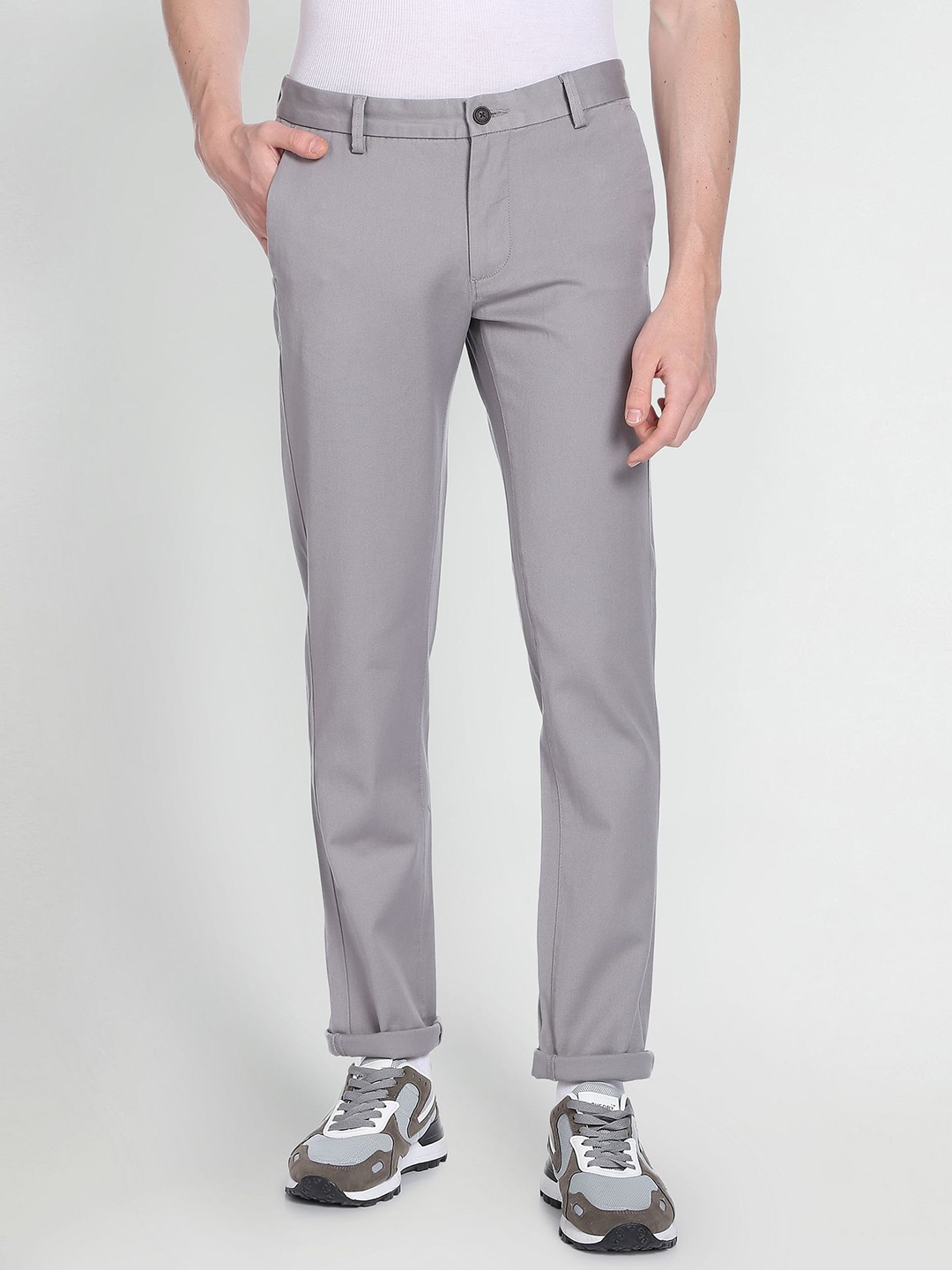 

Arrow Sport Men Self Design Textured Original Slim Fit Chinos, Grey