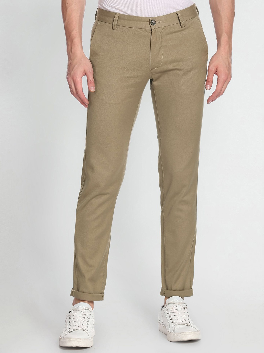 

Arrow Sport Men Textured Slim Fit Low-Rise Trousers, Brown