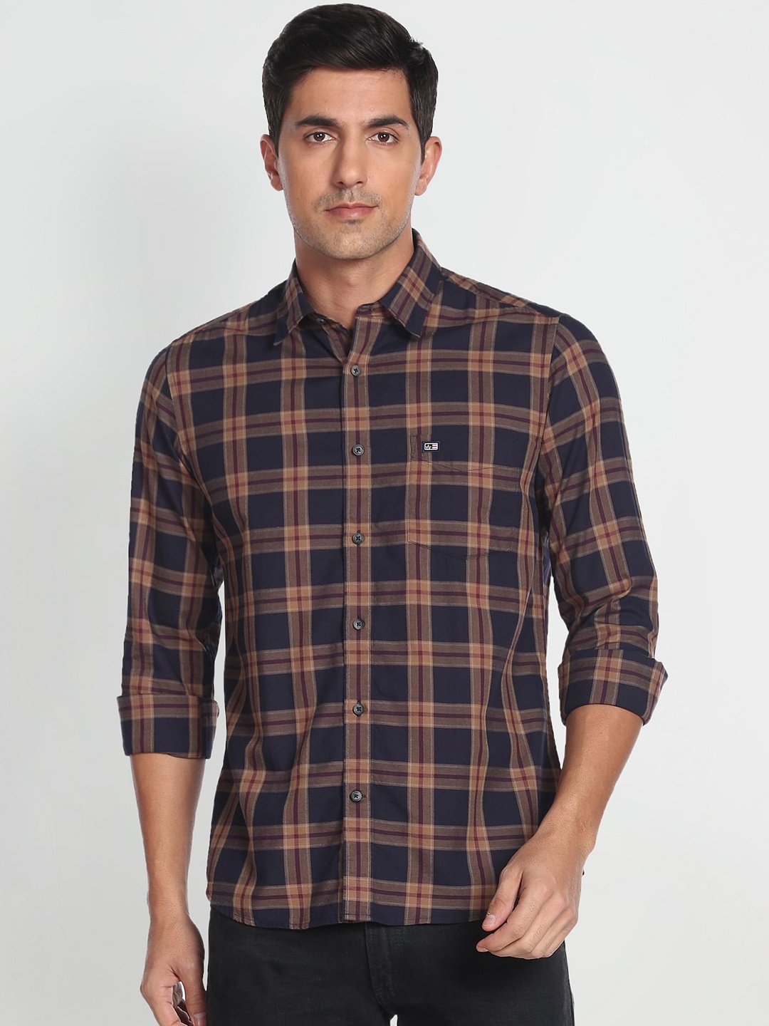 

Arrow Sport Men Pure Cotton Manhattan Slim Fit Tartan Checks Casual Shirt, Brown