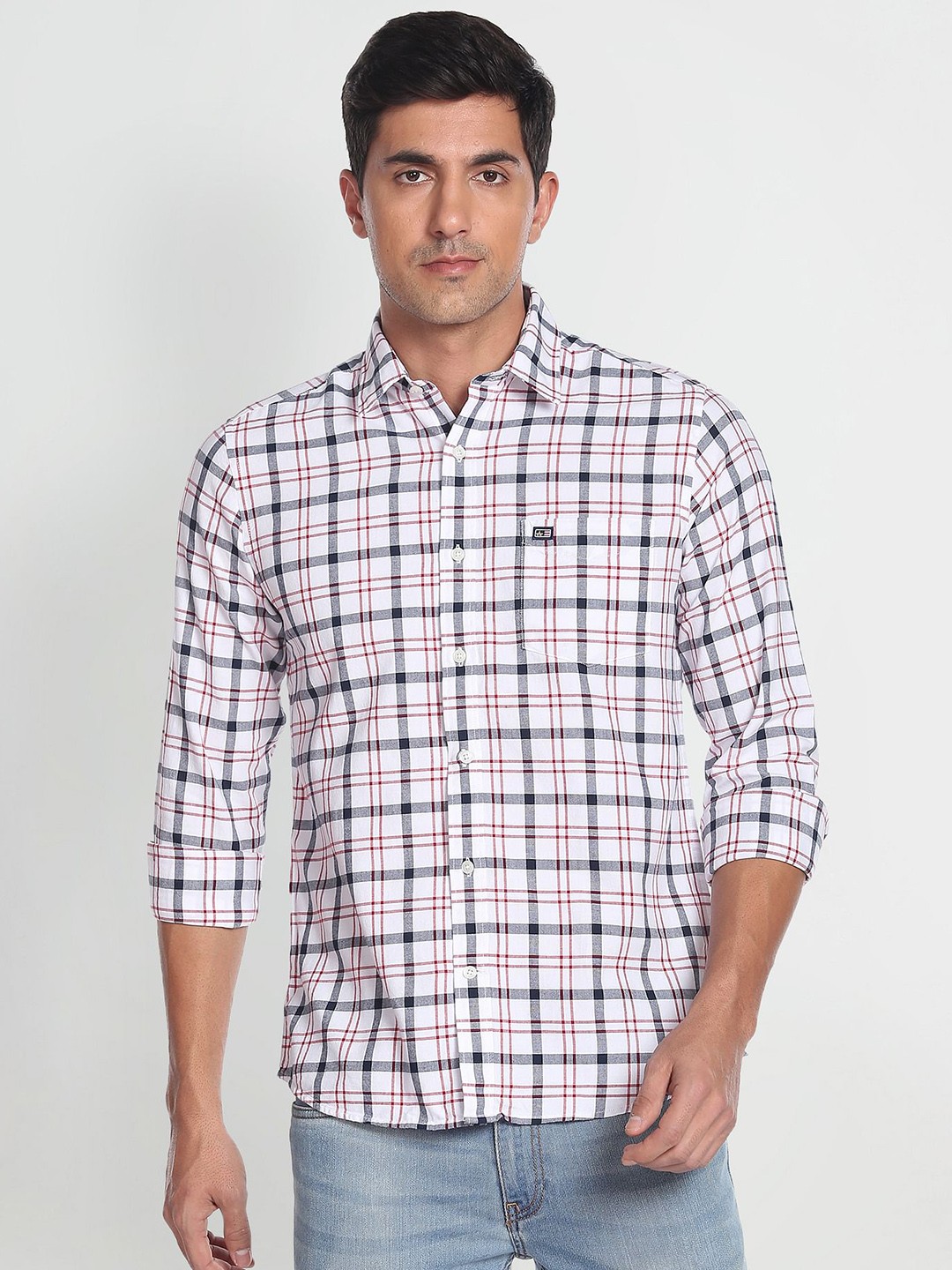 

Arrow Sport Men Pure Cotton Manhattan Slim Fit Checked Casual Shirt, White