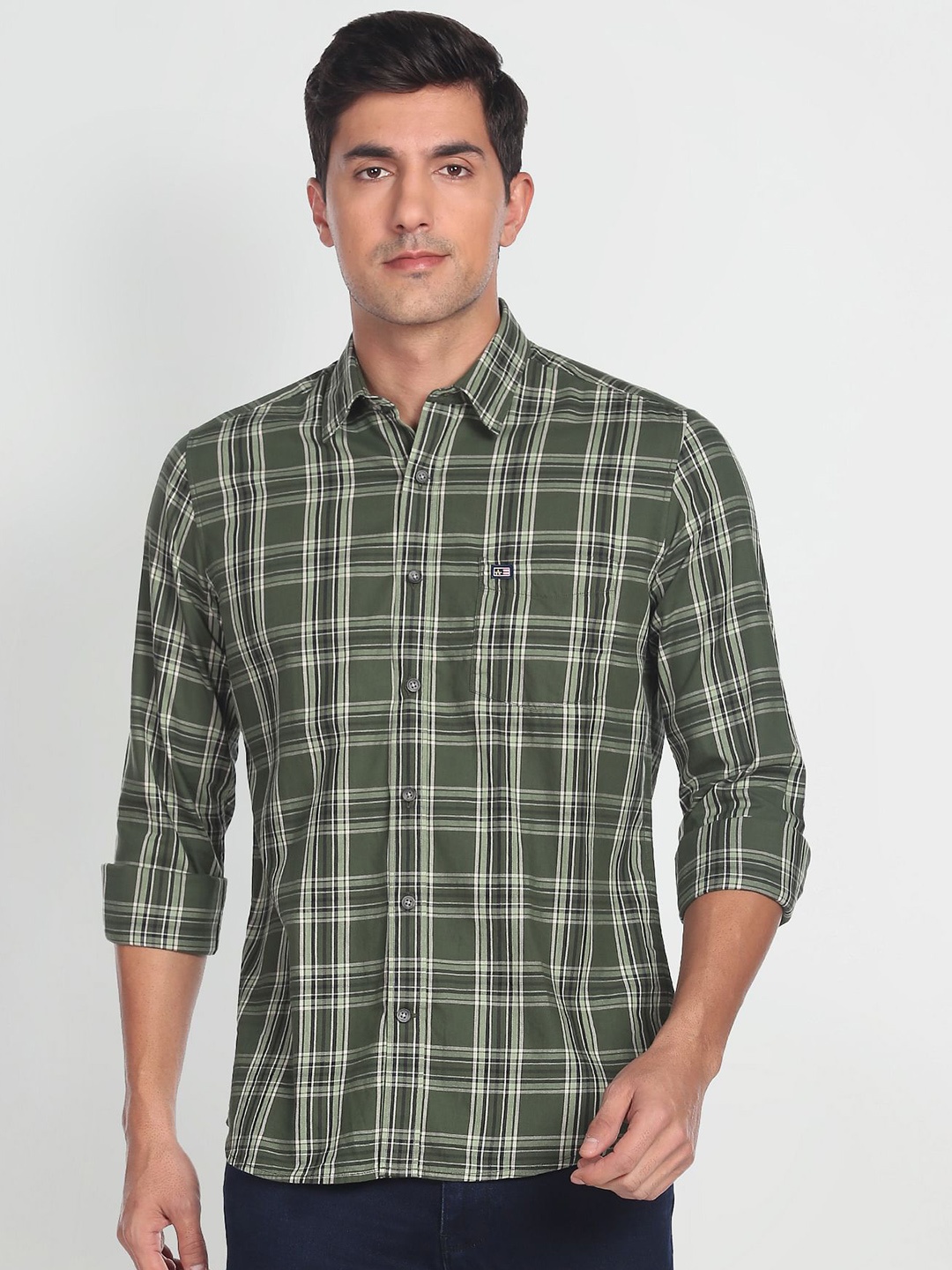 

Arrow Sport Men Pure Cotton Manhattan Slim Fit Tartan Checks Opaque Casual Shirt, Green