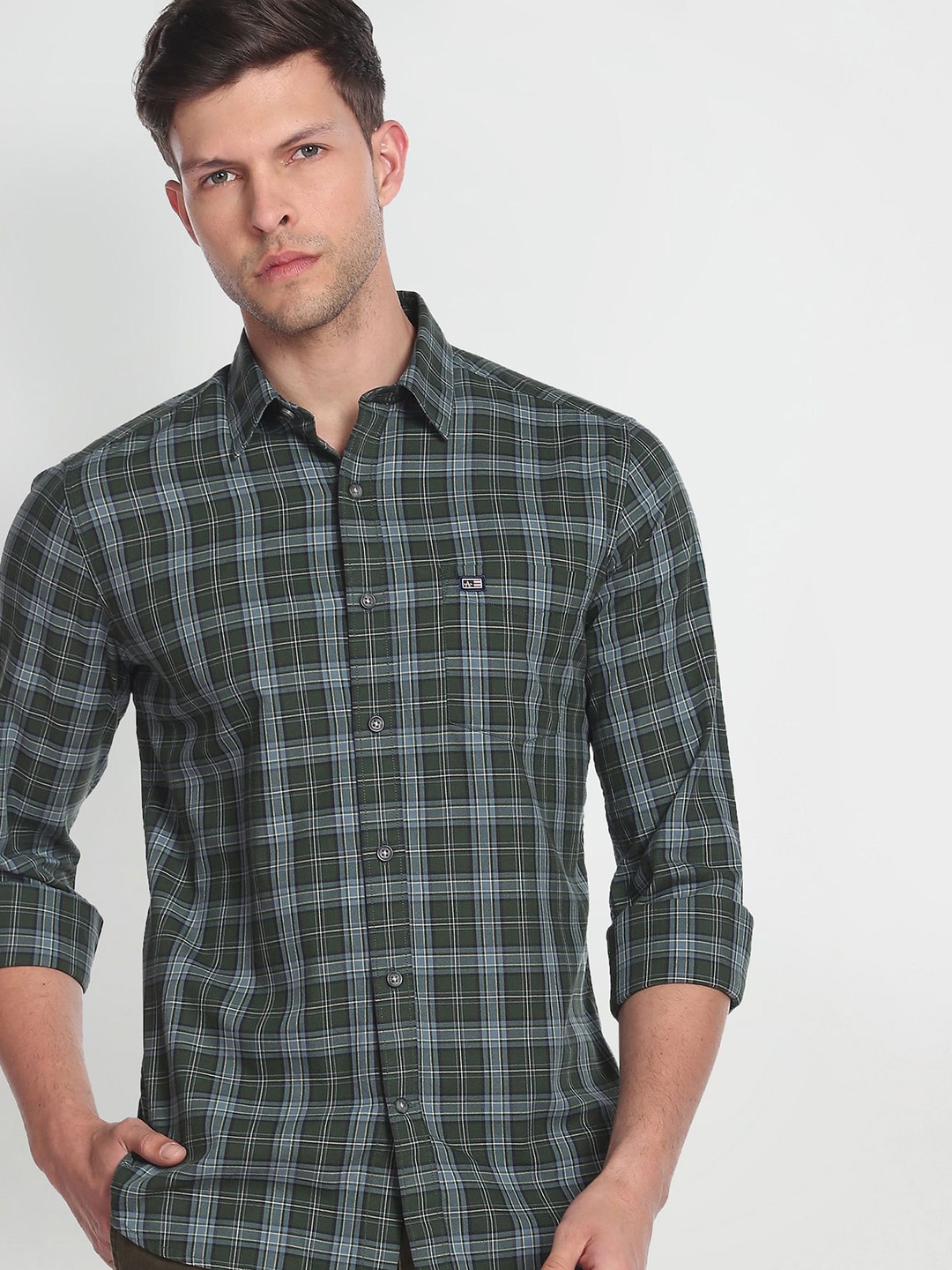 

Arrow Sport Manhattan Slim Fit Pure Cotton Checked Casual Shirt, Olive