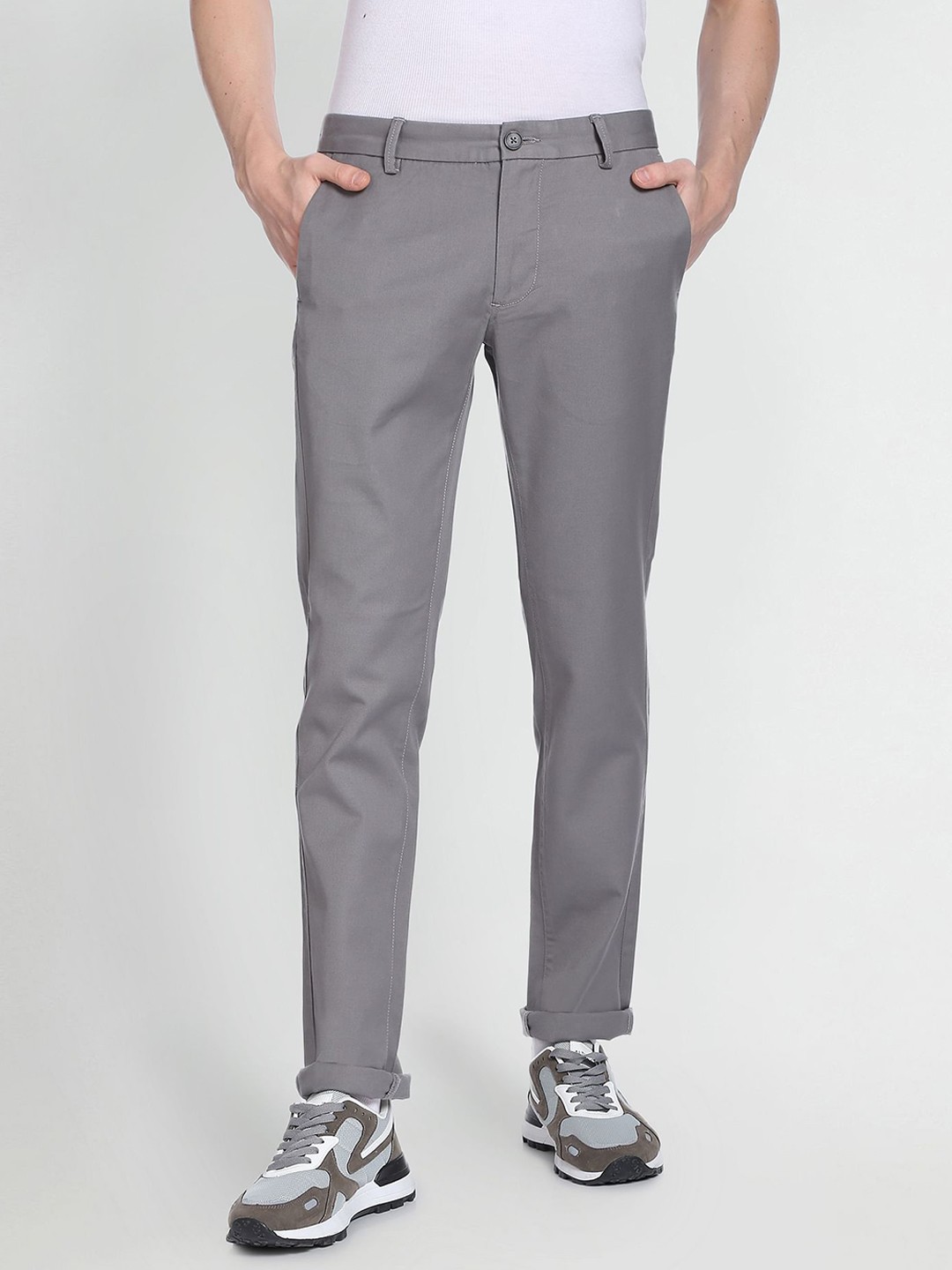 

Arrow Sport Men Self Design Textured Original Slim Fit Chinos, Grey