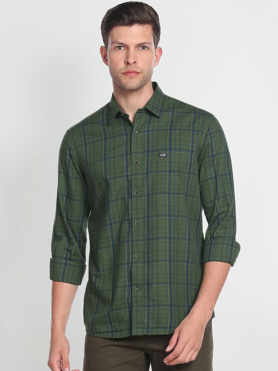 

Arrow Sport Men Manhattan Slim Fit Tartan Checks Opaque Pure Cotton Casual Shirt, Green
